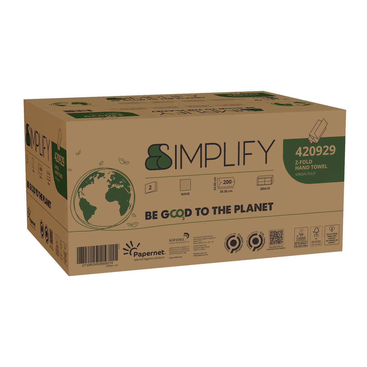 Papernet Papierhandtücher Simplify 20,3 x 24 cm (B x L) Zellstoff weiß 10 x 200 Bl./Pack.