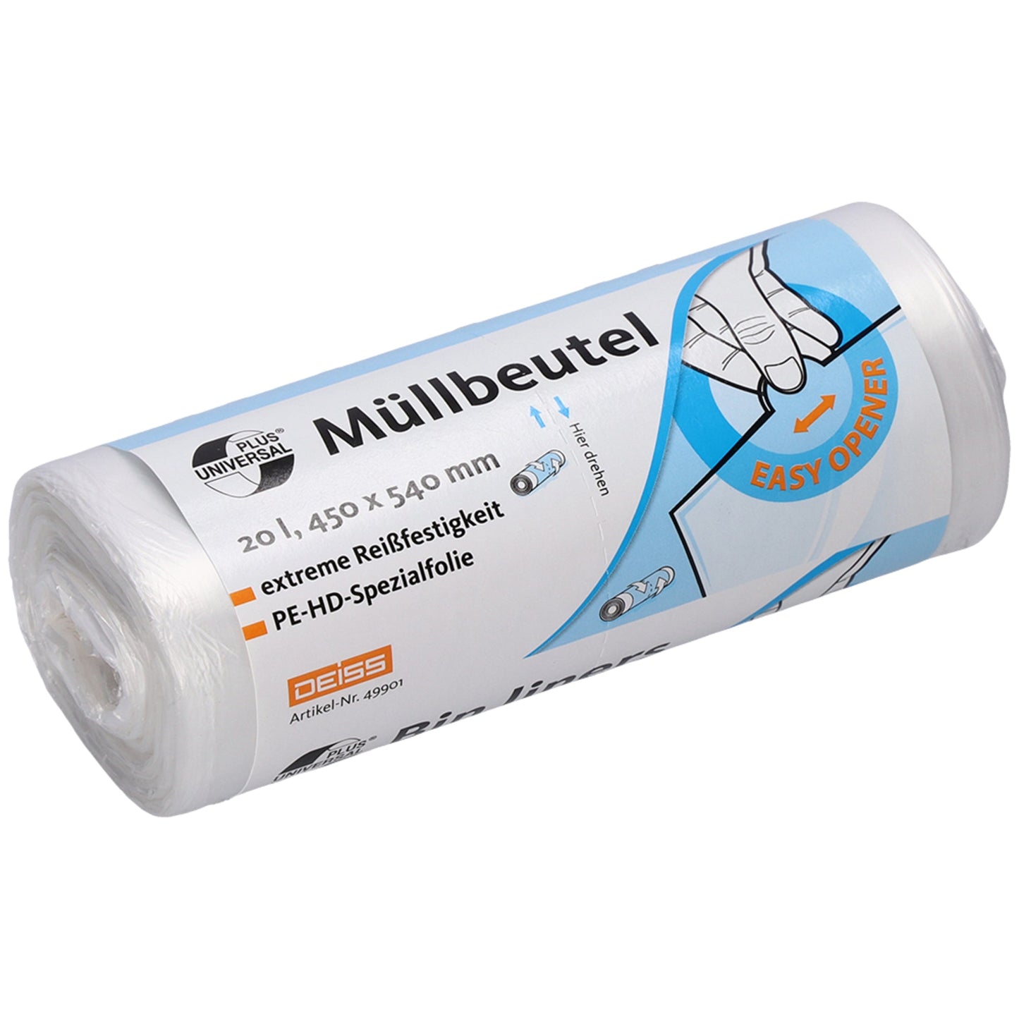 UNIVERSAL PLUS Müllbeutel 45 x 45 cm (B x H) 20l HDPE transparent 50 St./Pack.