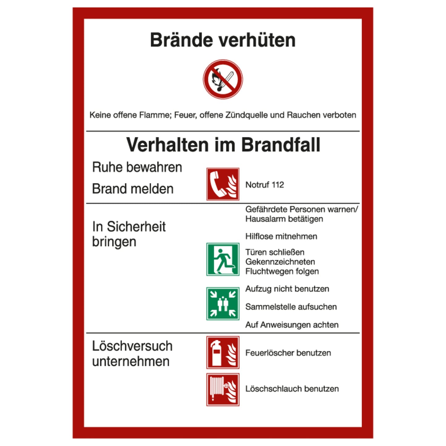 Marahrens Hinweisschild 21 x 29,7 cm (B x H) Brände verhüten Kunststoff