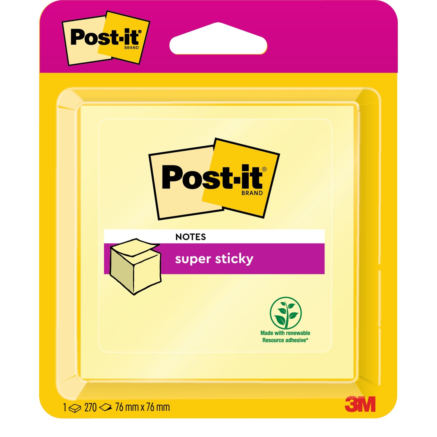 Post-it® Haftnotizwürfel Super Sticky 76 x 45 x 76 mm (B x H x T) gelb 270 Bl.