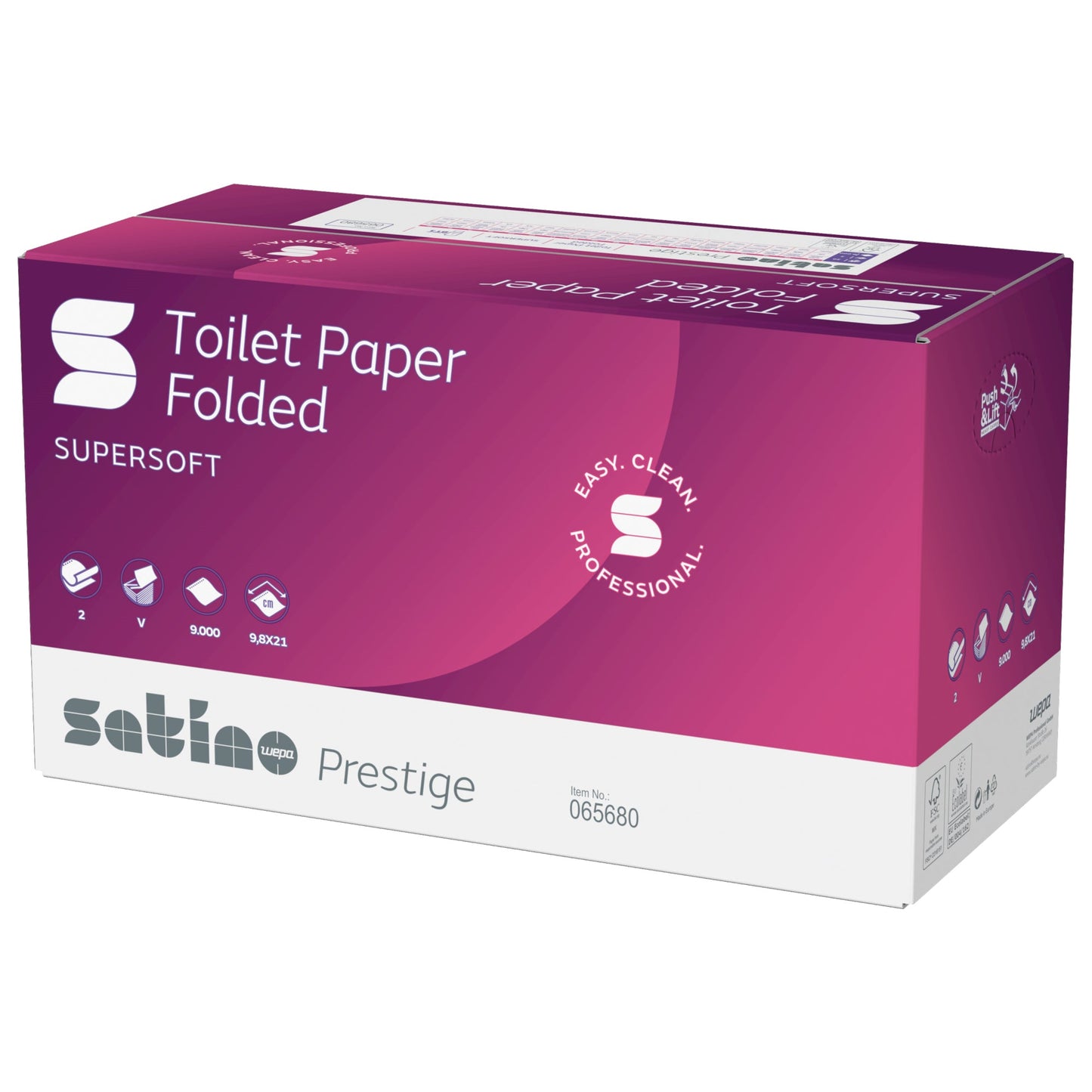 Satino by WEPA Toilettenpapier Prestige 2-lagig Z/Z-Falz / V-Falz hochweiß 30 x 300 Bl./Pack.
