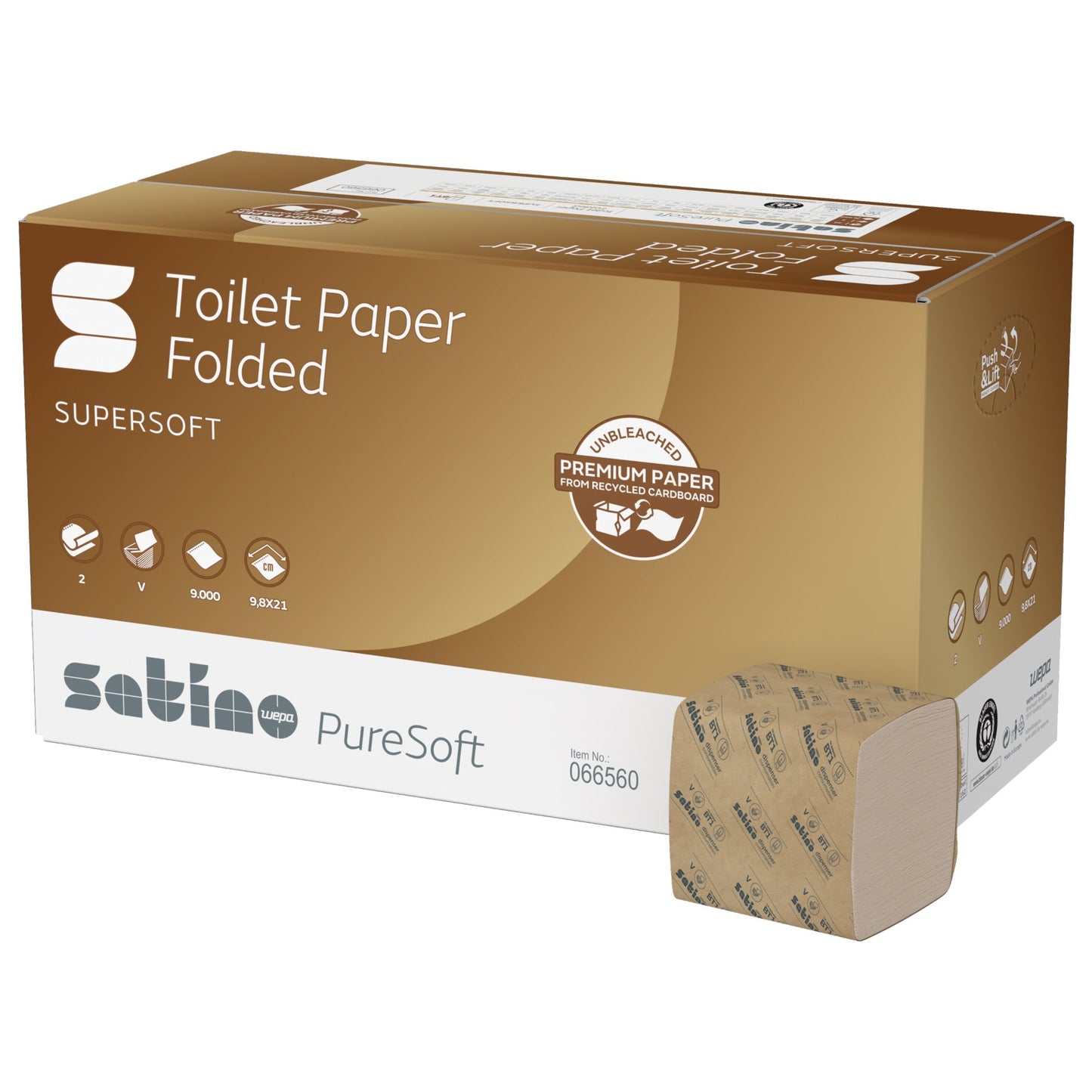 Satino by WEPA Toilettenpapier PureSoft 2-lagig Z/Z-Falz / V-Falz softbeige 30 x 300 Bl./Pack.
