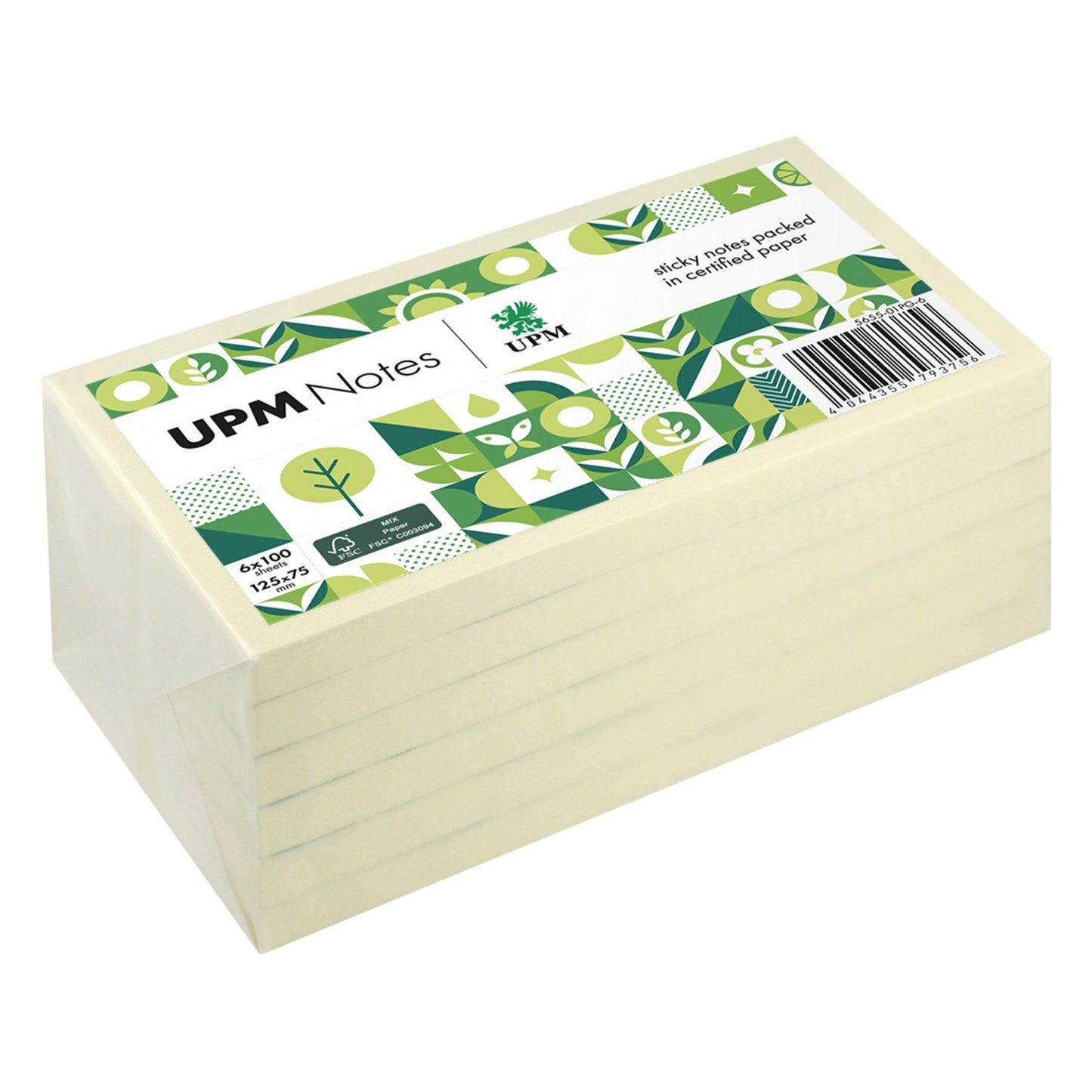 UPM Notes Haftnotiz 125 x 75 mm (B x H) gelb 100 Bl./Block 6 Block/Pack.