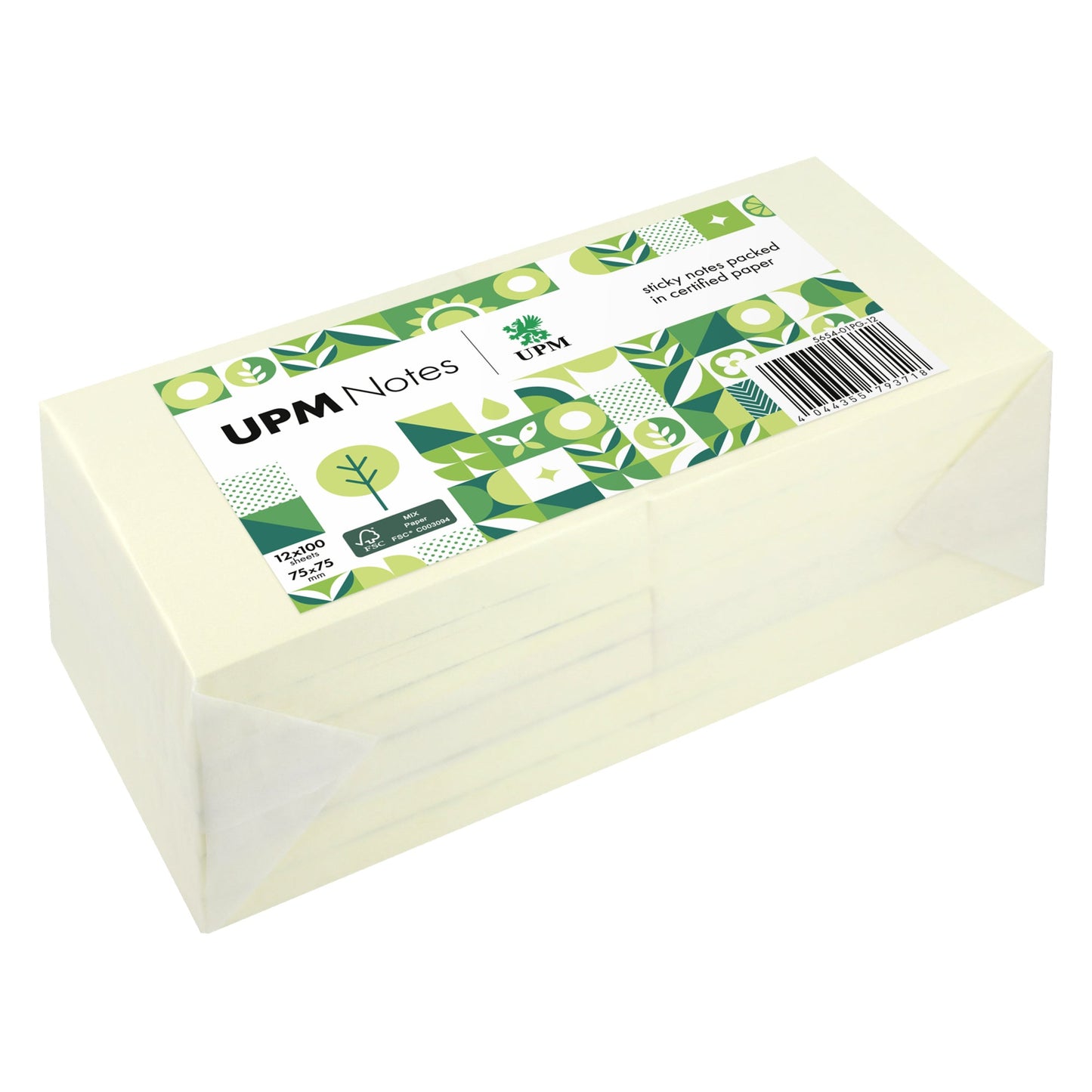 UPM Notes Haftnotiz 75 x 75 mm (B x H) gelb 100 Bl./Block 12 Block/Pack.