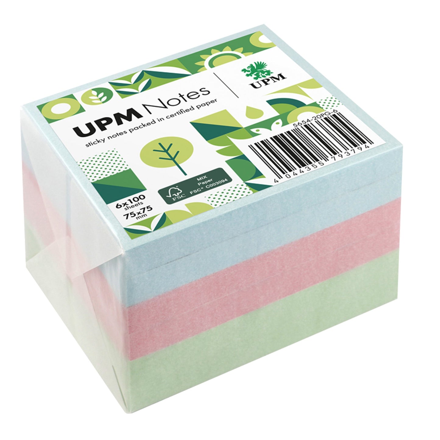 UPM Notes Haftnotiz Pastell 75 x 75 mm (B x H) je 2 x hellblau, rosa, hellgrün 100 Bl./Block 6 Block/Pack.