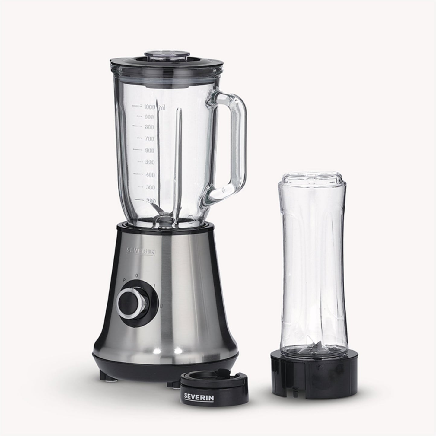 SEVERIN Standmixer SM 3737 Trinkbehälter, Deckel, Messeraufsatz Edelstahl, 3-flügelig Mixbehälter: 1.000 ml, Smoothie-Maker: 600ml 500W schwarz/silber