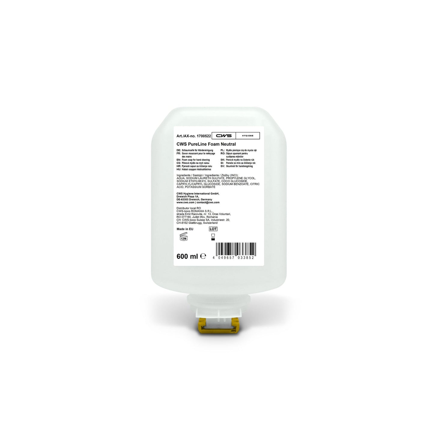 CWS Schaumseife PureLine Foam dermatologisch getestet Kartusche Kunststoff 8 x 0,6 l./Pack.