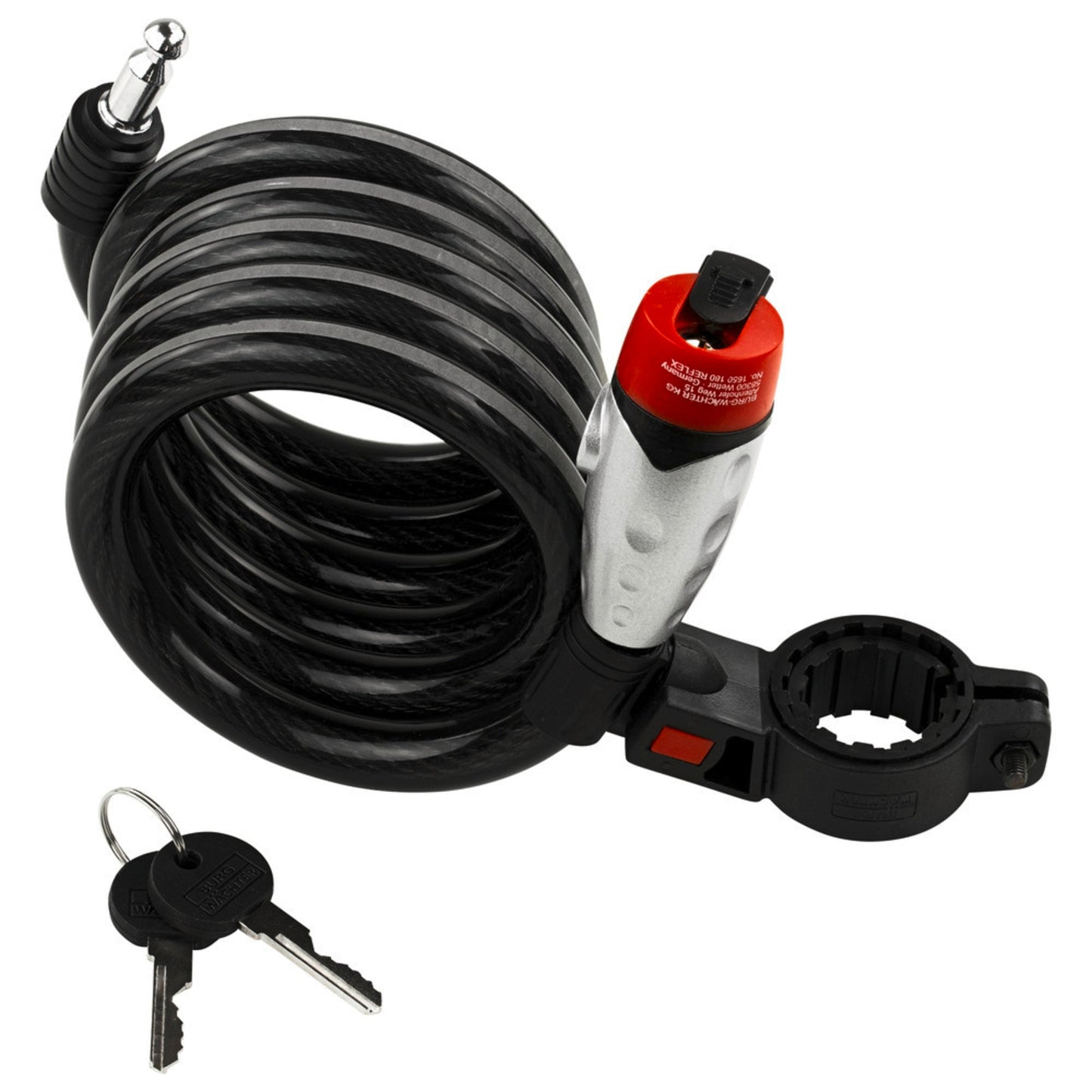 BURG-WÄCHTER Diebstahlschutz 1650 180 Reflex Schlüssel-Spiralschloss 1.800mm 15mm Stahl schwarz/rot/silber