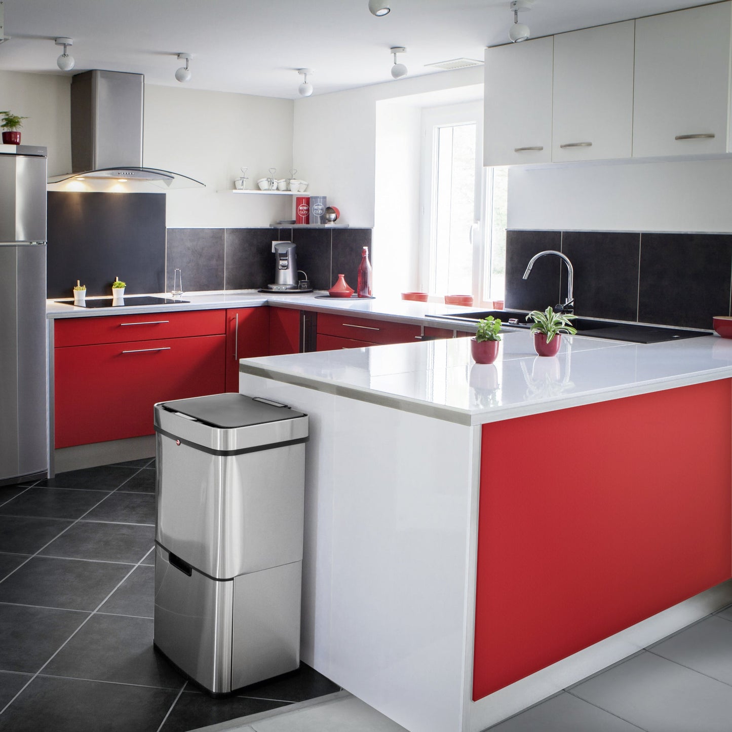 Hailo Abfalleimer Öko Vario XL 50l Edelstahl edelstahl 3 Sortierfächer