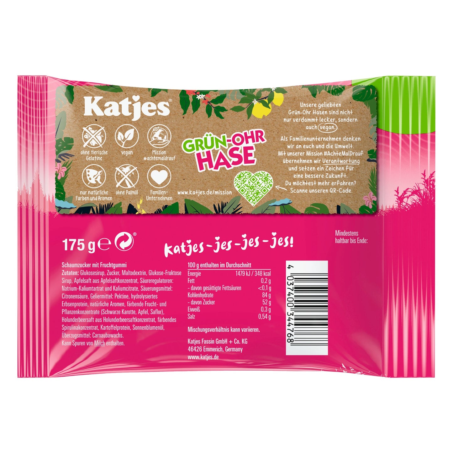 Katjes Fruchtgummi Grün-Ohr Hase 175 g/Pack.