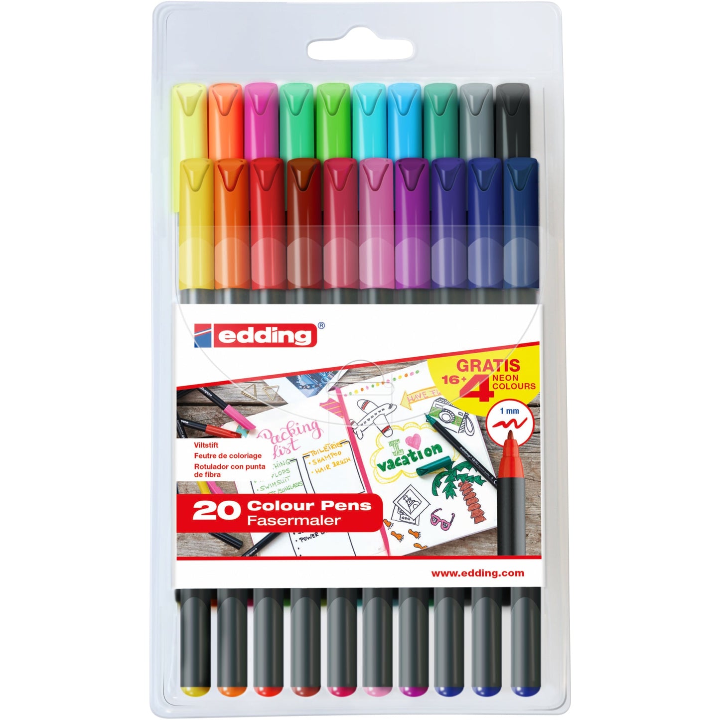 edding Fasermaler 1200 colourpen neon 1mm farbig sortiert nicht auswaschbar 16+4 St./Pack.