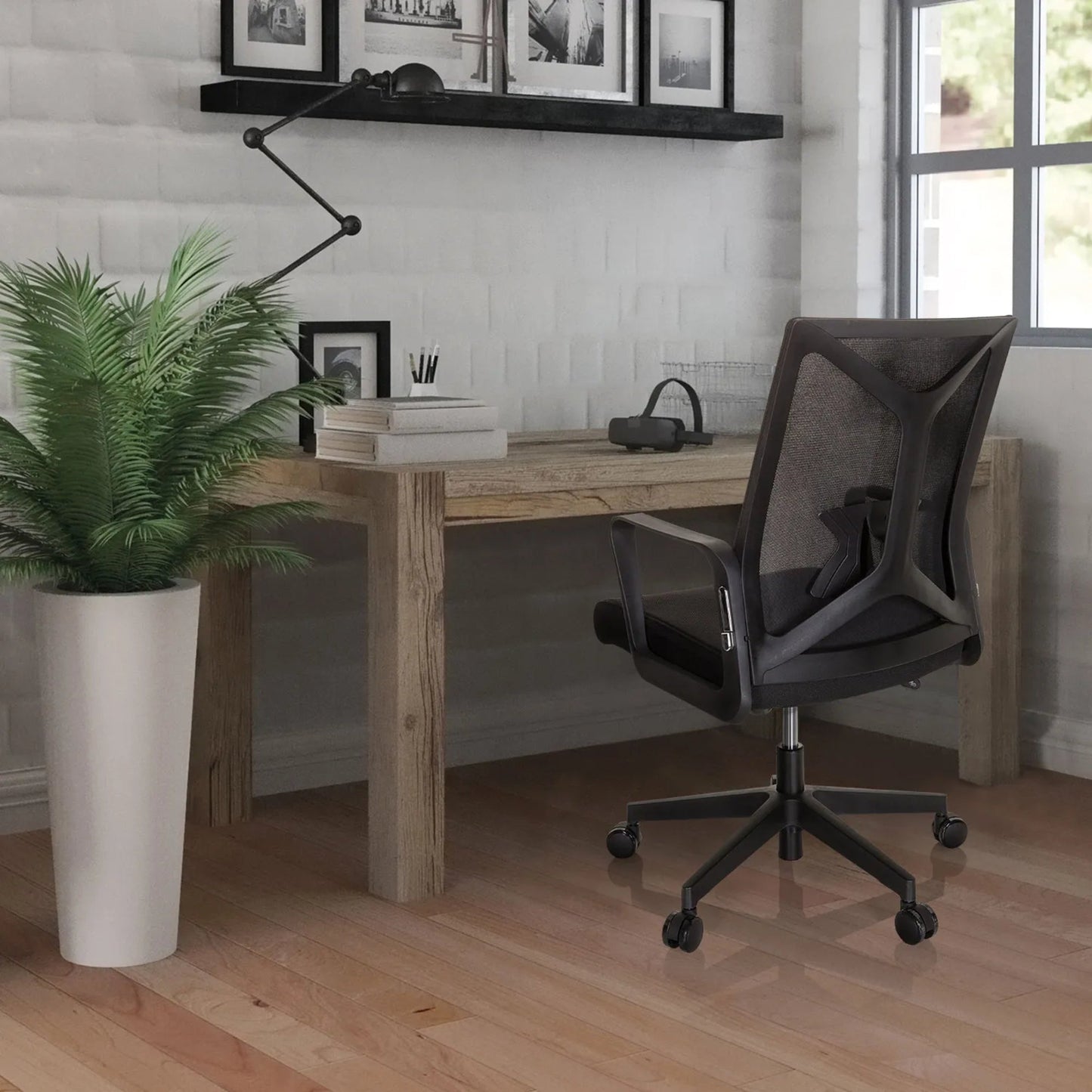 hjh OFFICE Bürodrehstuhl ENCO 43-54cm Wippmechanik Rolle universell (für Hart- und Teppichböden) Kunststoff schwarz