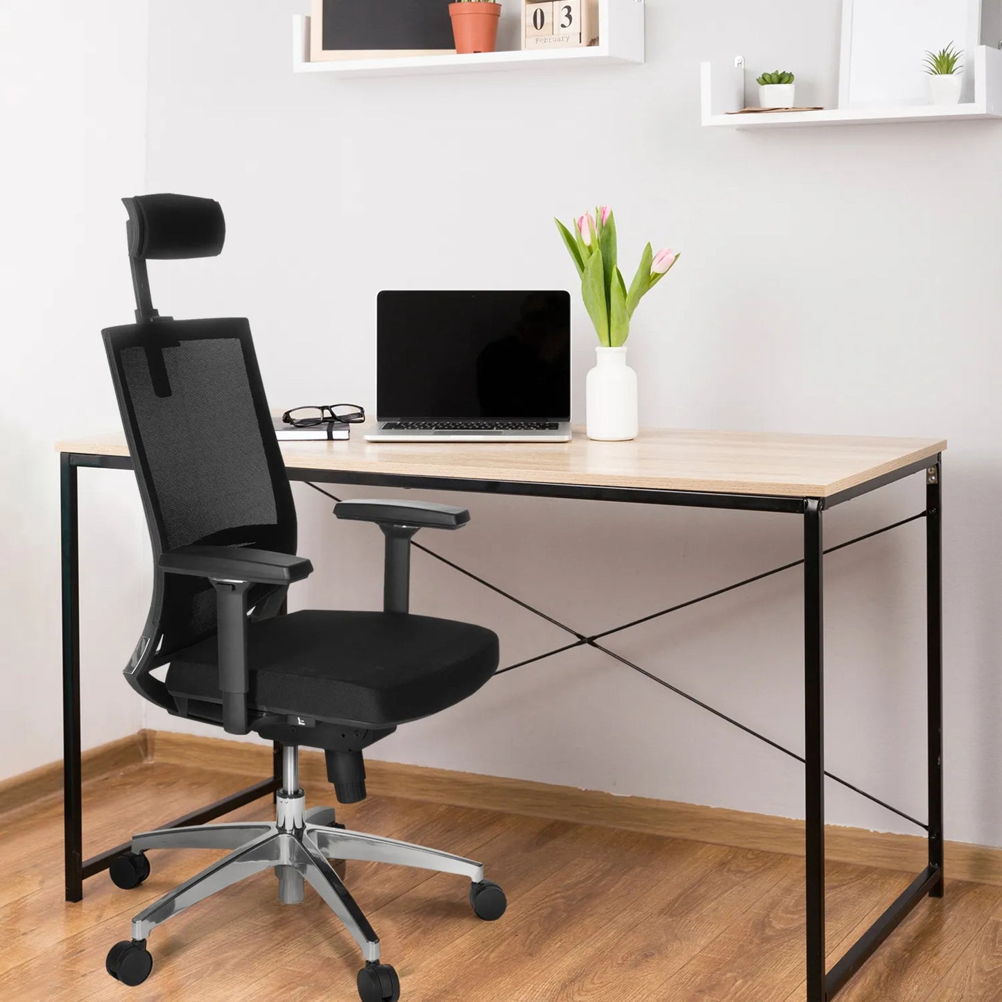 hjh OFFICE Bürodrehstuhl PORTO MAX HIGH 46-56cm Synchronmechanik Rolle hart gebremst (für Teppichboden) Aluminium, poliert schwarz