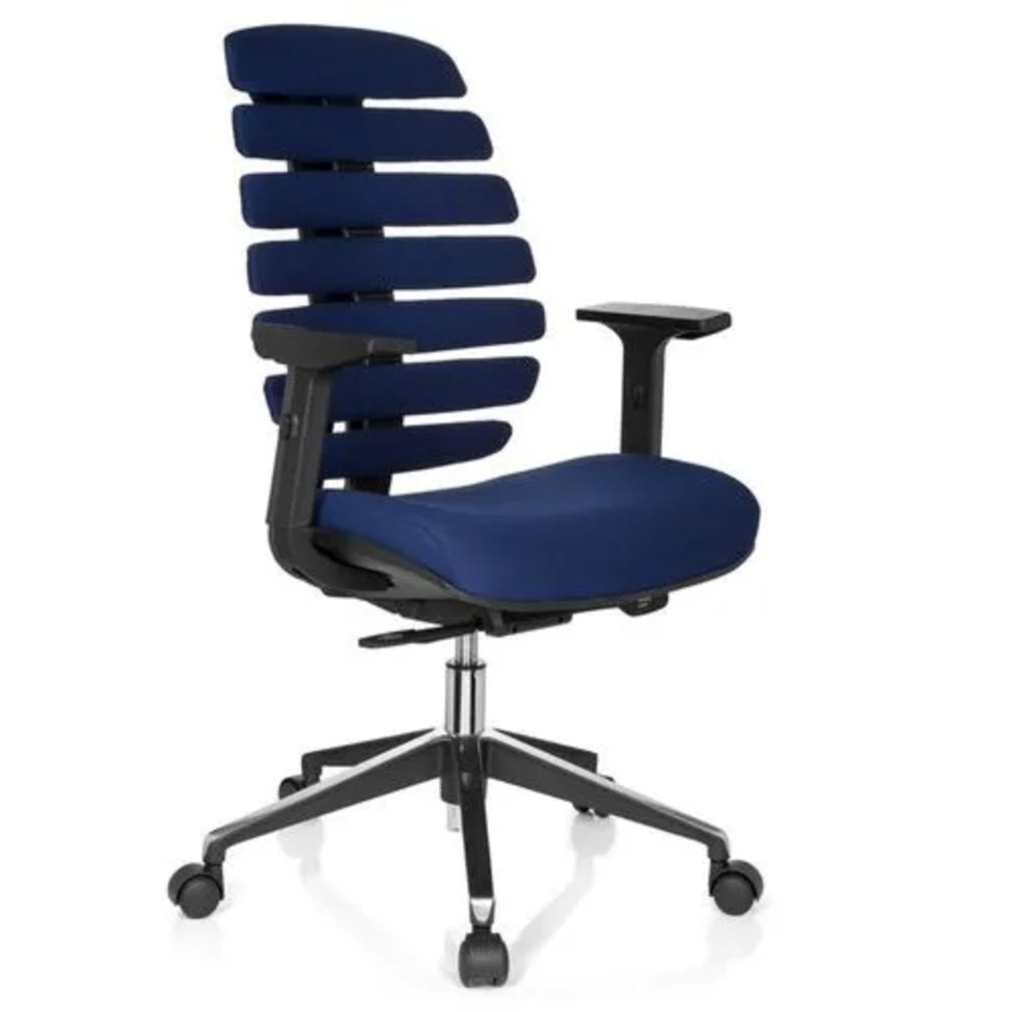 hjh OFFICE Bürodrehstuhl ERGO LINE II 45-55cm Synchronmechanik Rolle hart gebremst (für Teppichboden) Aluminium blau