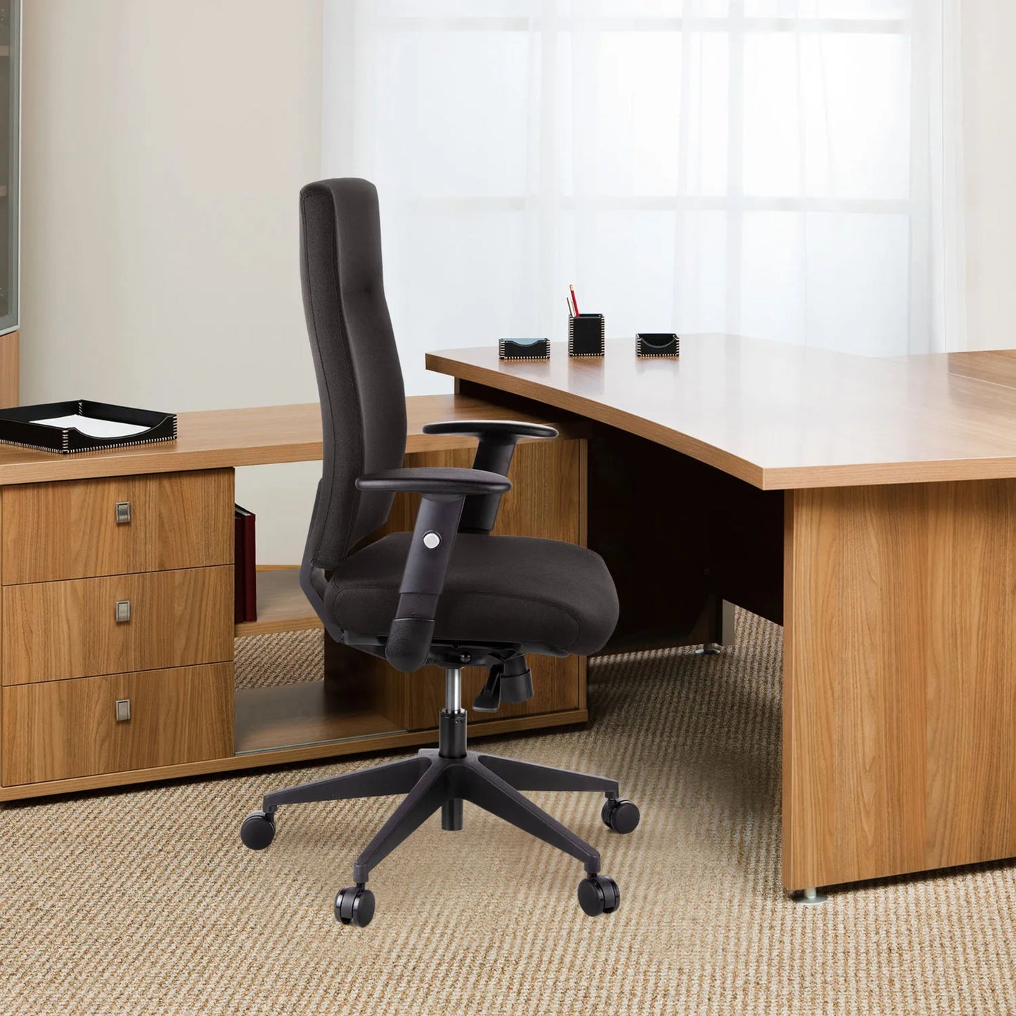 hjh OFFICE Bürodrehstuhl PRO-TEC 300 43-54cm Synchronmechanik Rolle hart gebremst (für Teppichboden) Kunststoff schwarz