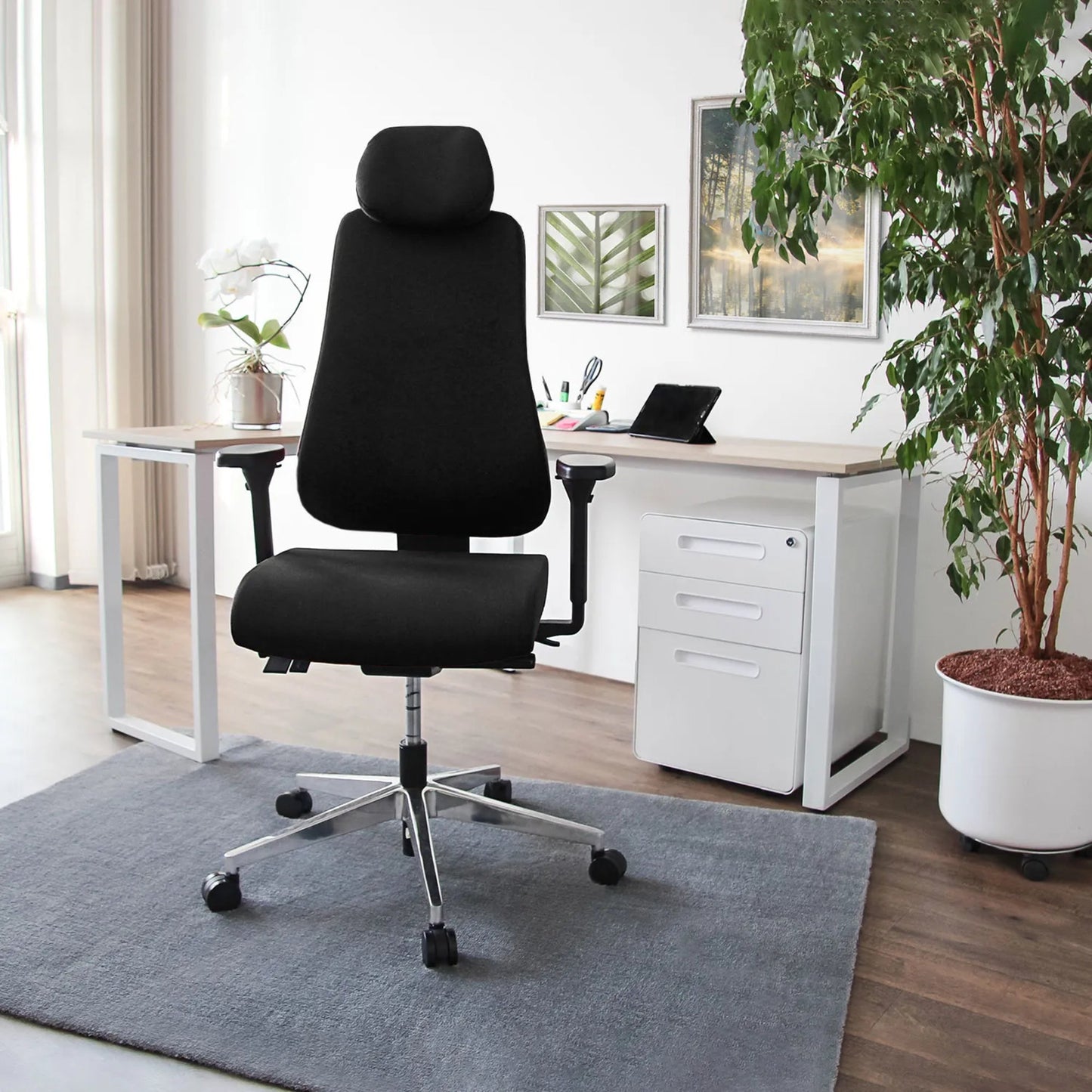hjh OFFICE Bürodrehstuhl PRO-TEC 400 47-57cm Synchronmechanik Rolle hart gebremst (für Teppichboden) Aluminium schwarz