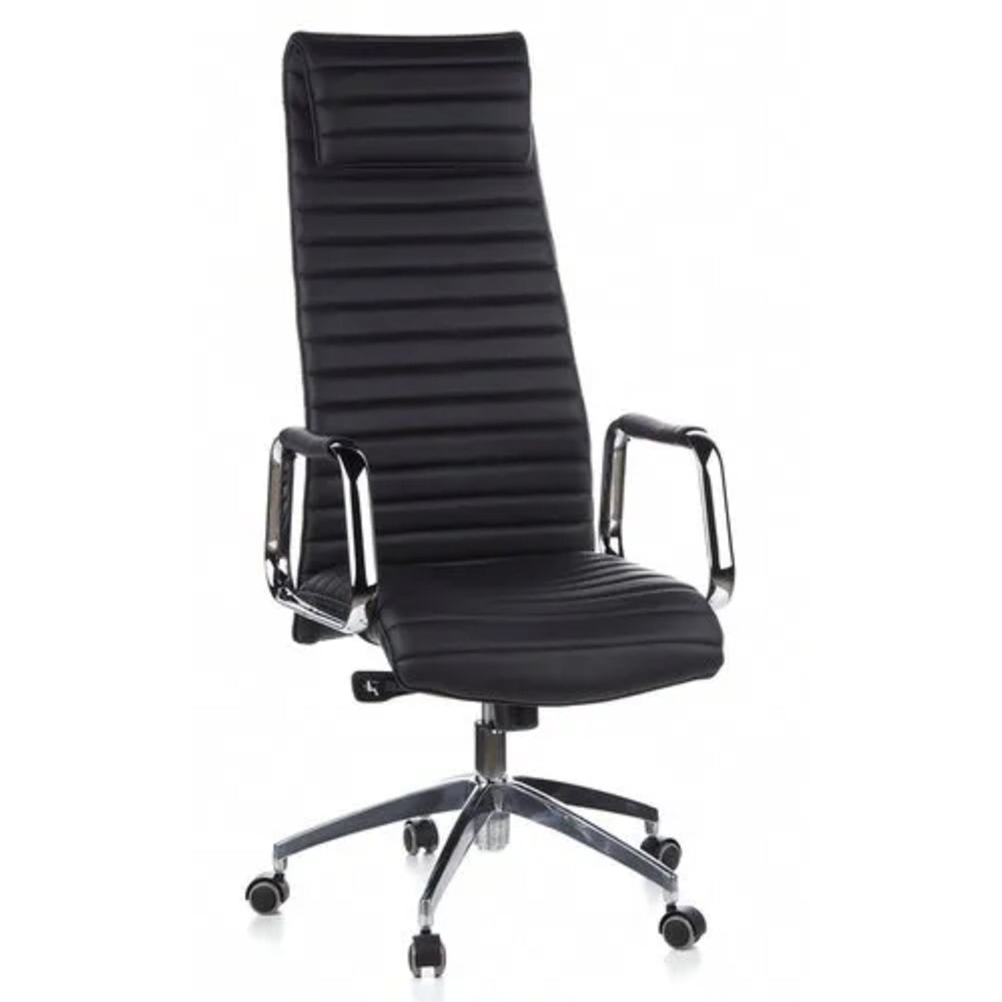 hjh OFFICE Chefsessel ASPERA 20 47-57cm Synchronmechanik mit Armlehnen Rolle universell (für Hart- und Teppichböden) Aluminium, poliert schwarz