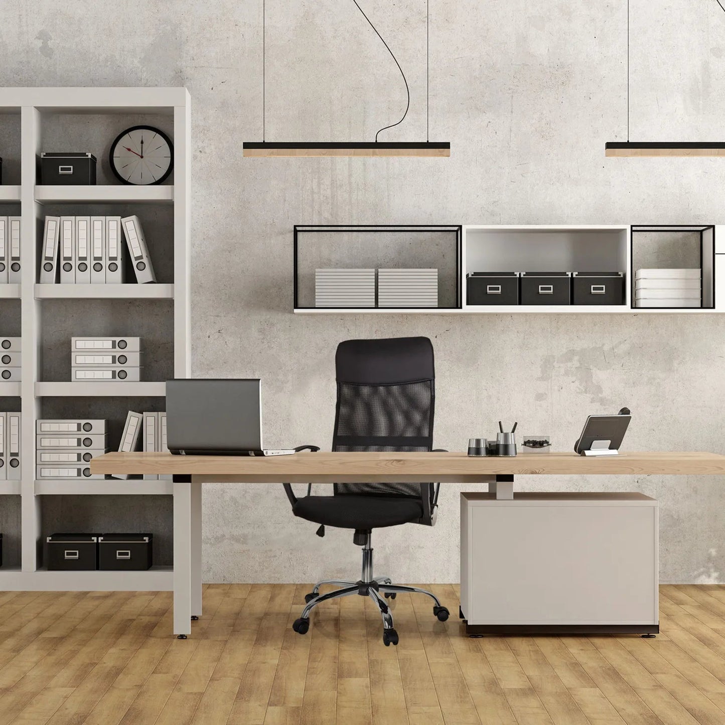 hjh OFFICE Chefsessel PURE NET 48-54cm Wippmechanik mit Armlehnen Rolle hart gebremst (für Teppichboden) Metall, verchromt schwarz