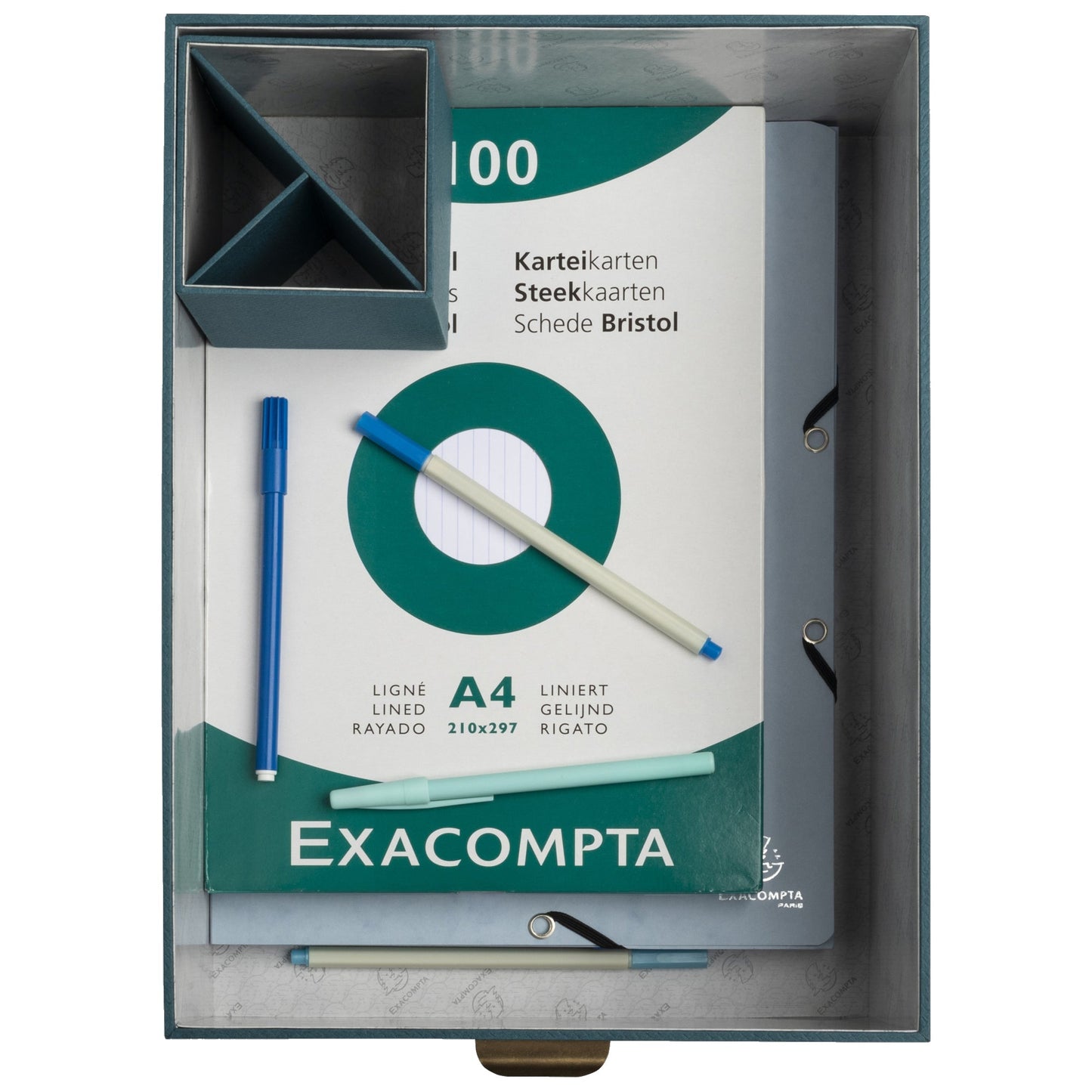 Exacompta Aufbewahrungsbox Office by me 16 x 11 x 20 cm (B x H x T), 20 x 13 x 26 cm (B x H x T), 26 x15 x 35 cm (B x H x T) DIN A6+, DIN A5+, DIN A4+ Karton, Papier kaschiert blaugrün