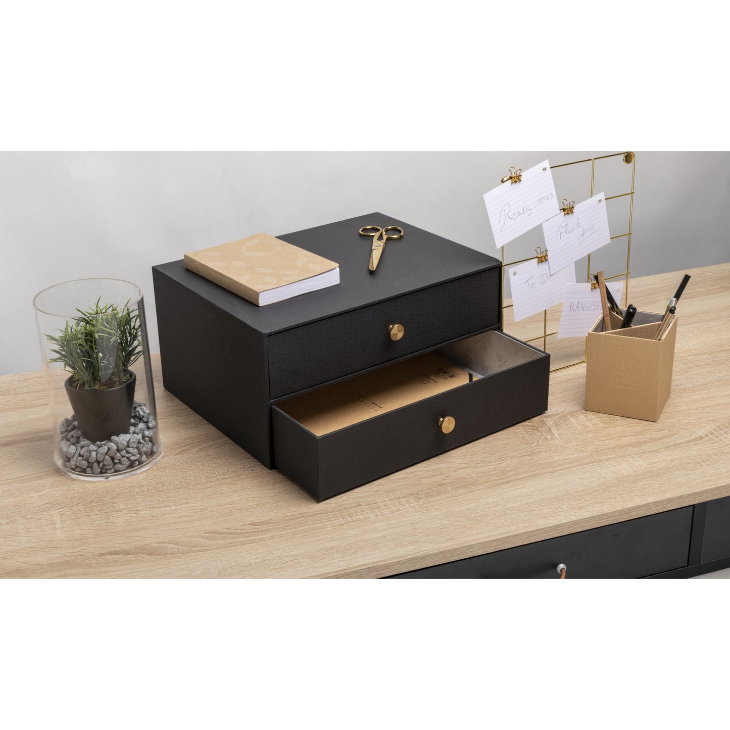 Exacompta Schubladenbox Office by me 2 Schubladen DIN A4, Überbreite Karton, Papier kaschiert Gehäusefarbe: schwarz