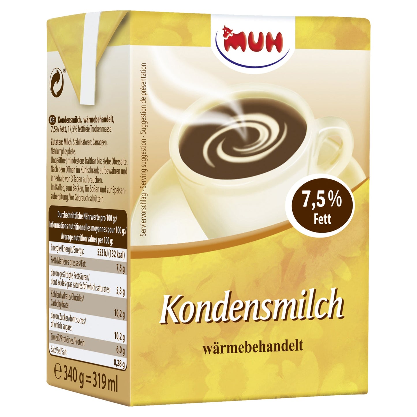 MUH® Kondensmilch TetraPak 7,5% 16 x 340 g/Pack.