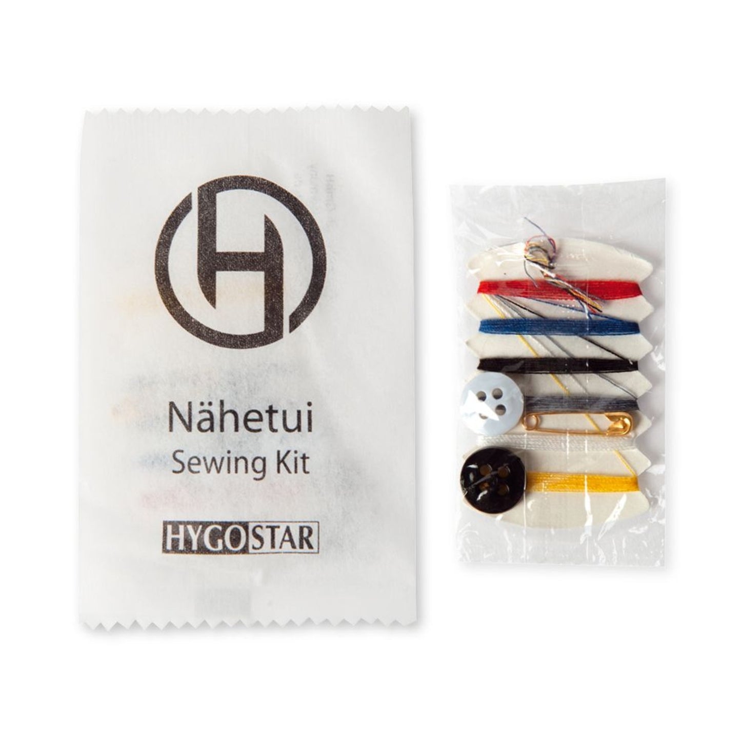 HYGOSTAR Nähset Nadel, Nähgarn (rot, blau, gelb, schwarz, weiß, grau), Knöpfe und Sicherheitsnadel 50 St./Pack.