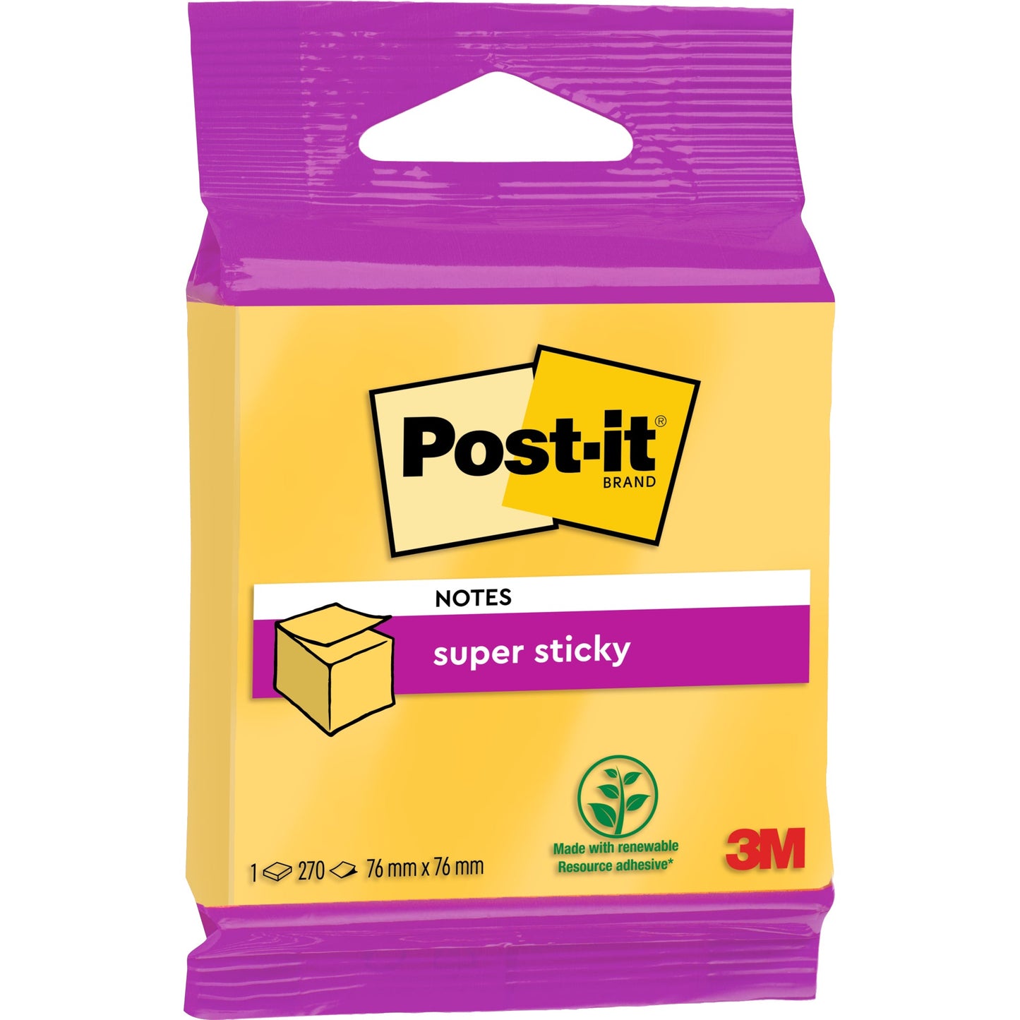 Post-it® Haftnotizwürfel Super Sticky 76 x 45 x 76 mm (B x H x T) ultragelb 270 Bl.