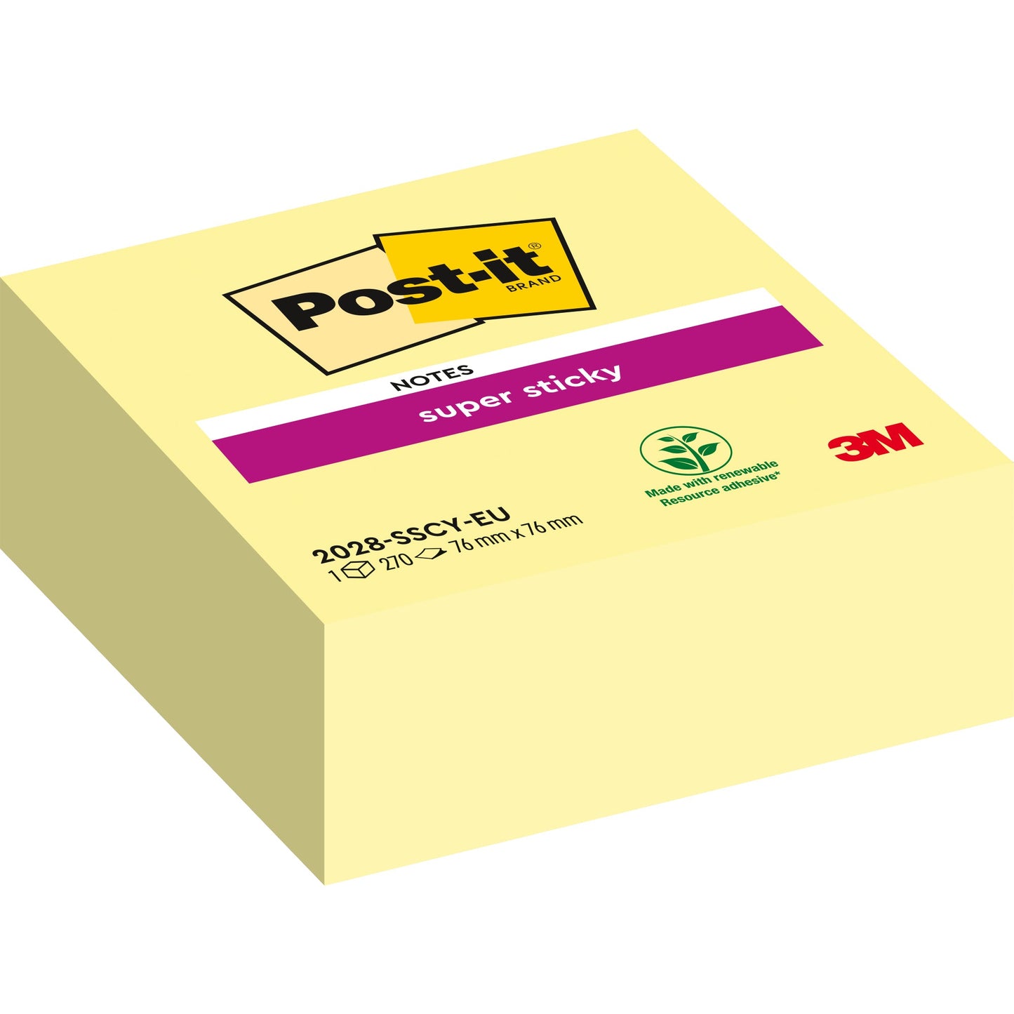 Post-it® Haftnotizwürfel Super Sticky 76 x 45 x 76 mm (B x H x T) gelb 270 Bl.