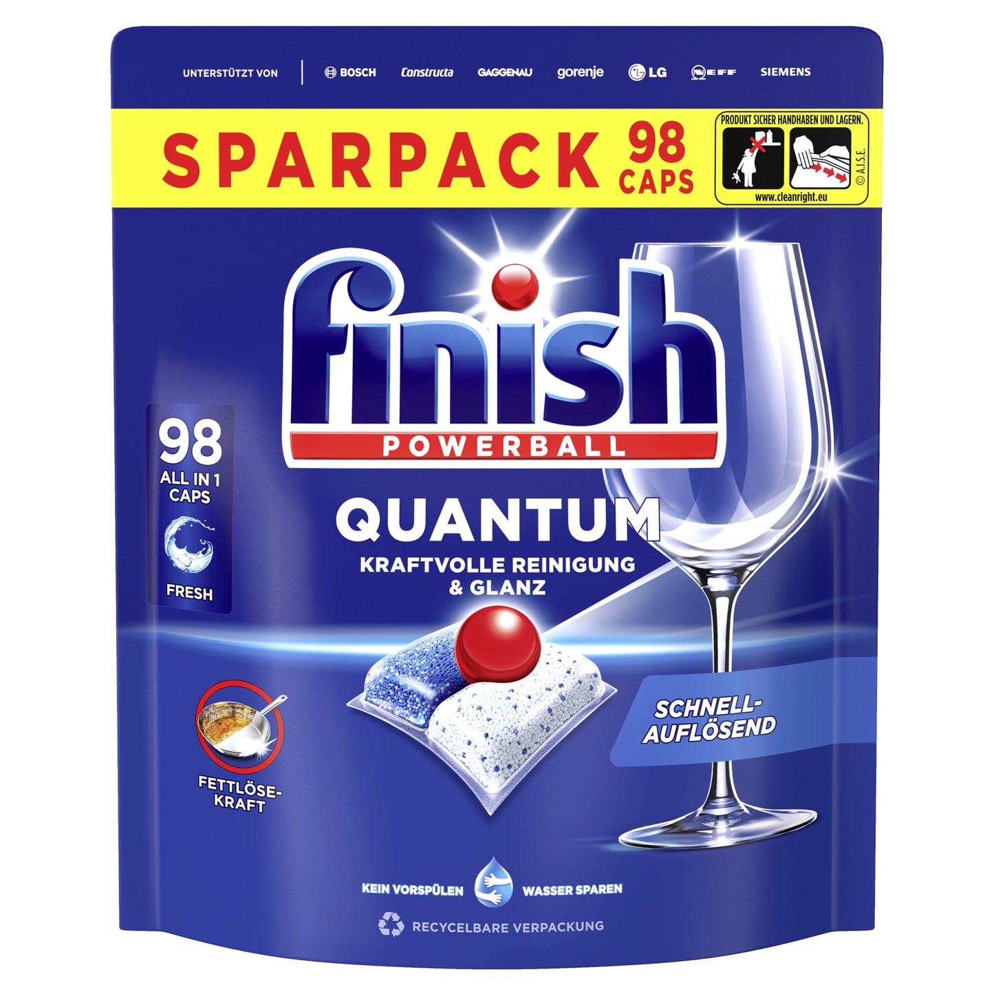 FINISH Spülmaschinentabs Quantum All in 1 Biozidprodukte vorsichtig verwenden. Vor Gebrauch stets Etikett und Produktinformationen lesen. Fresh 98 St./Pack.