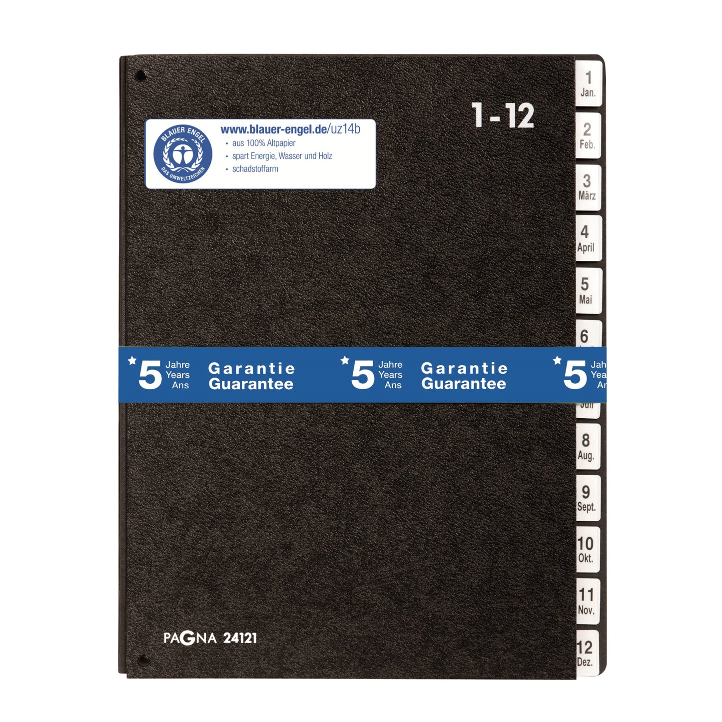 PAGNA Pultordner Classic DIN A4 1-12, Jan.-Dez. Hartpappe, 80 % recycelt schwarz 12 Fächer