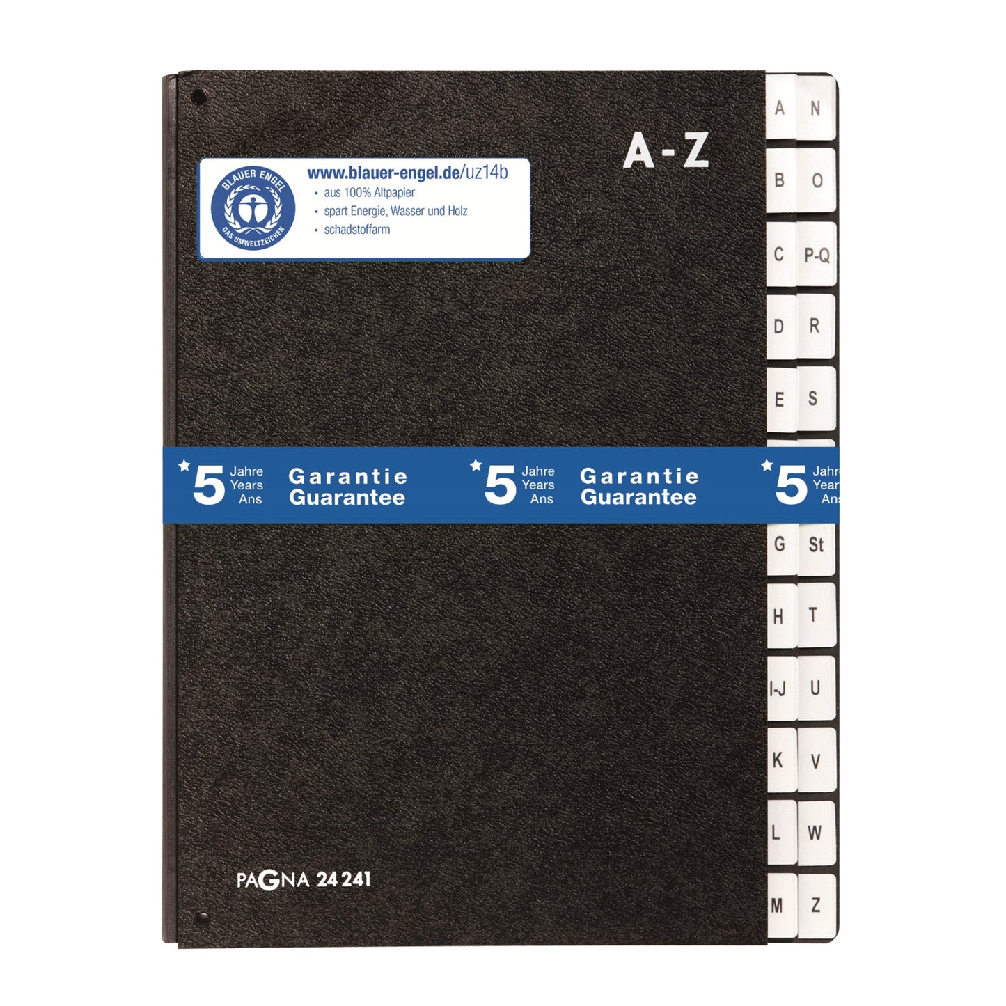 PAGNA Pultordner Classic DIN A4 A-Z Hartpappe, 80 % recycelt schwarz 24 Fächer