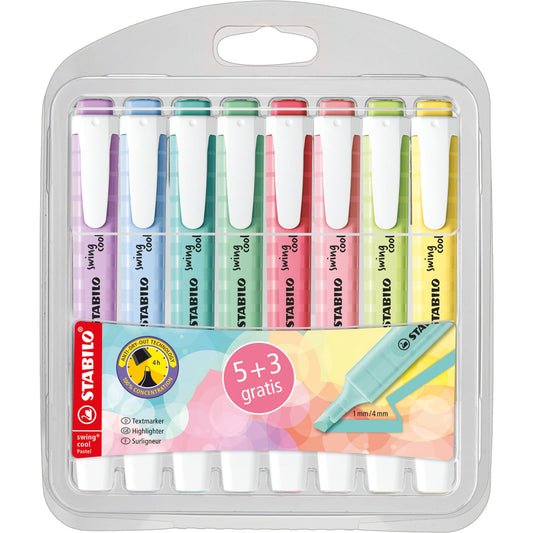 STABILO® Textmarker swing® cool Pastel 1-4mm farbig sortiert Keilspitze 8 St./Pack.