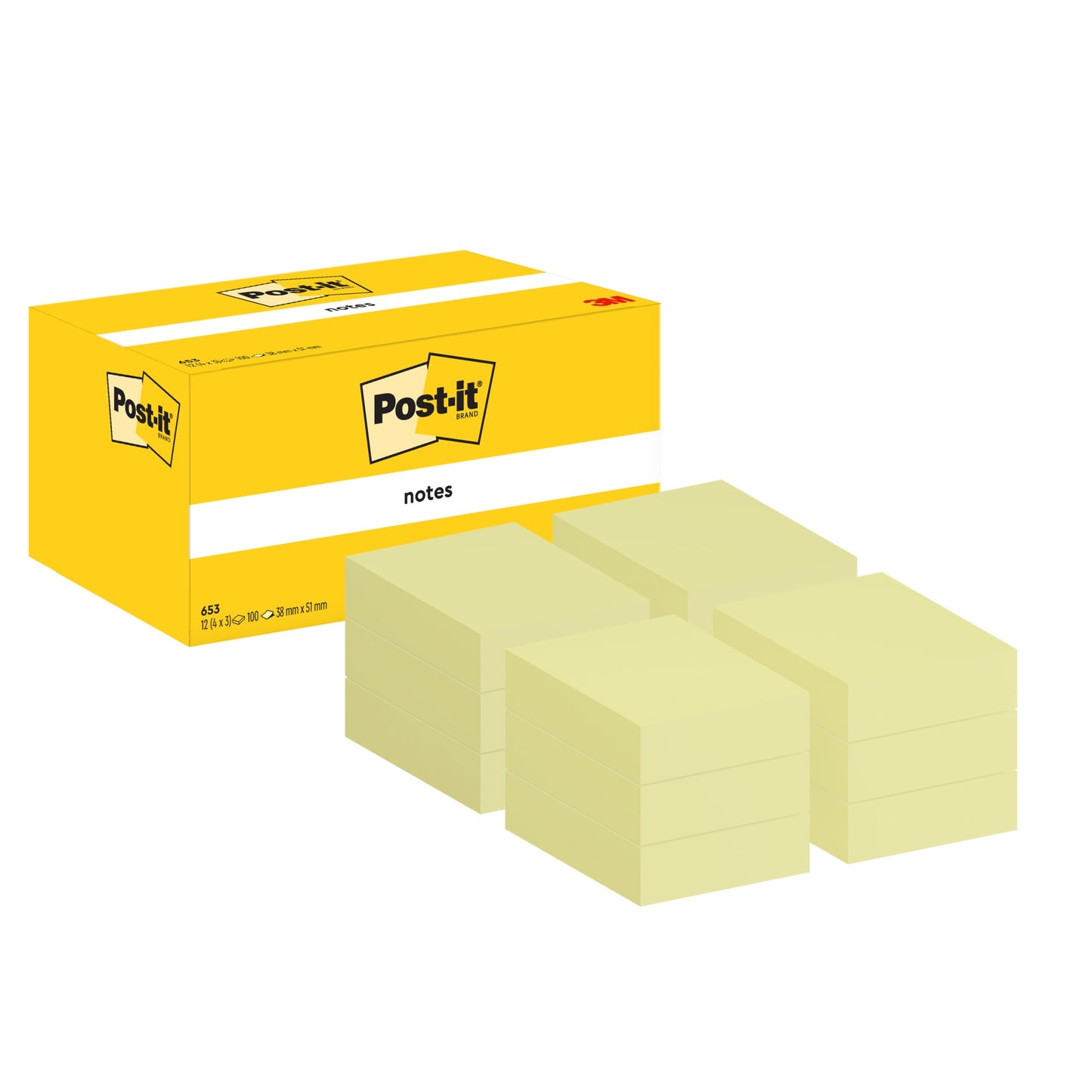 Post-it® Haftnotiz Notes 38 x 51 mm (B x H) gelb 100 Bl./Block 12 Block/Pack.