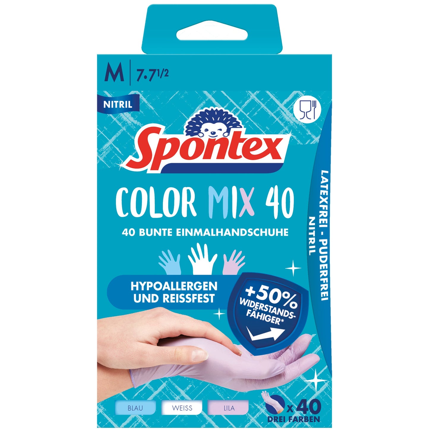 Spontex Einweghandschuhe Colormix 7 Nitril blau, weiß, lila 40 St./Pack.