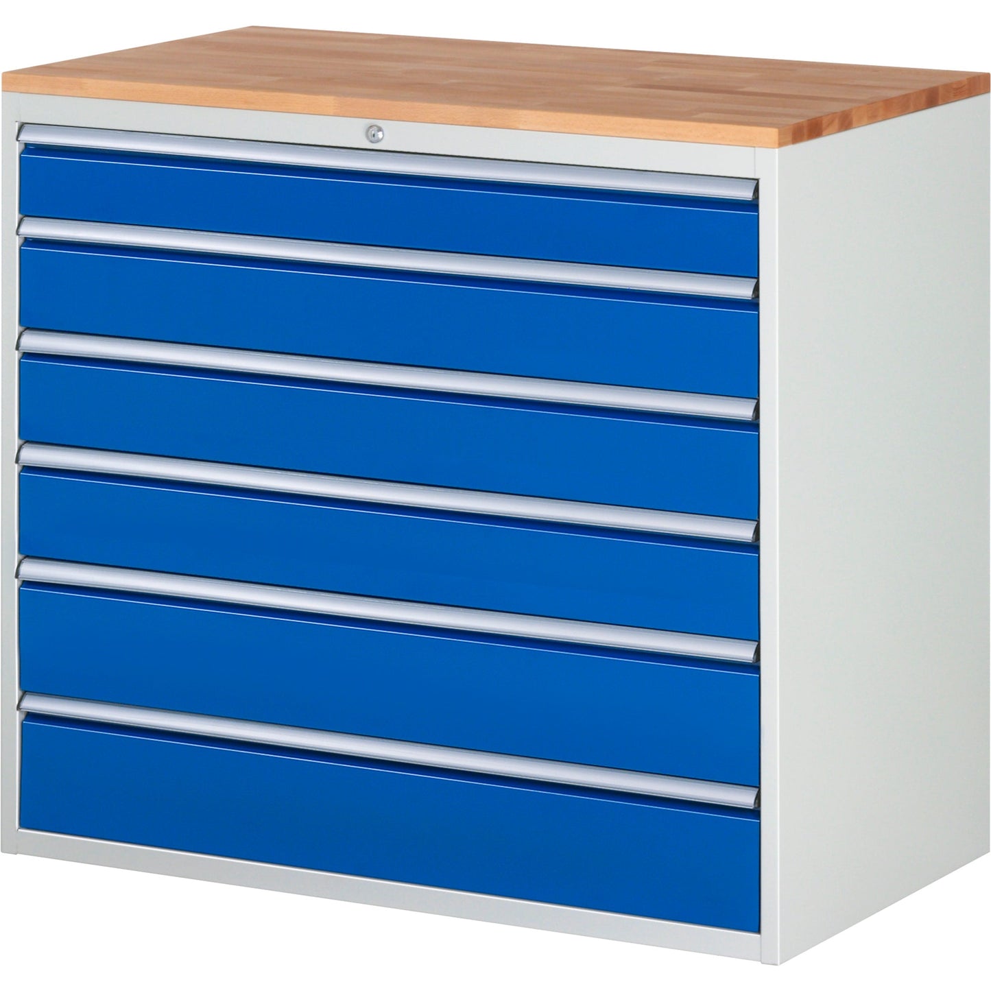 RAU Schubladenschrank 7000 1.145 x 1.035 x 650 mm (B x H x T) 6 Schubladen Farbe der Front: enzianblau Farbe des Korpus: lichtgrau
