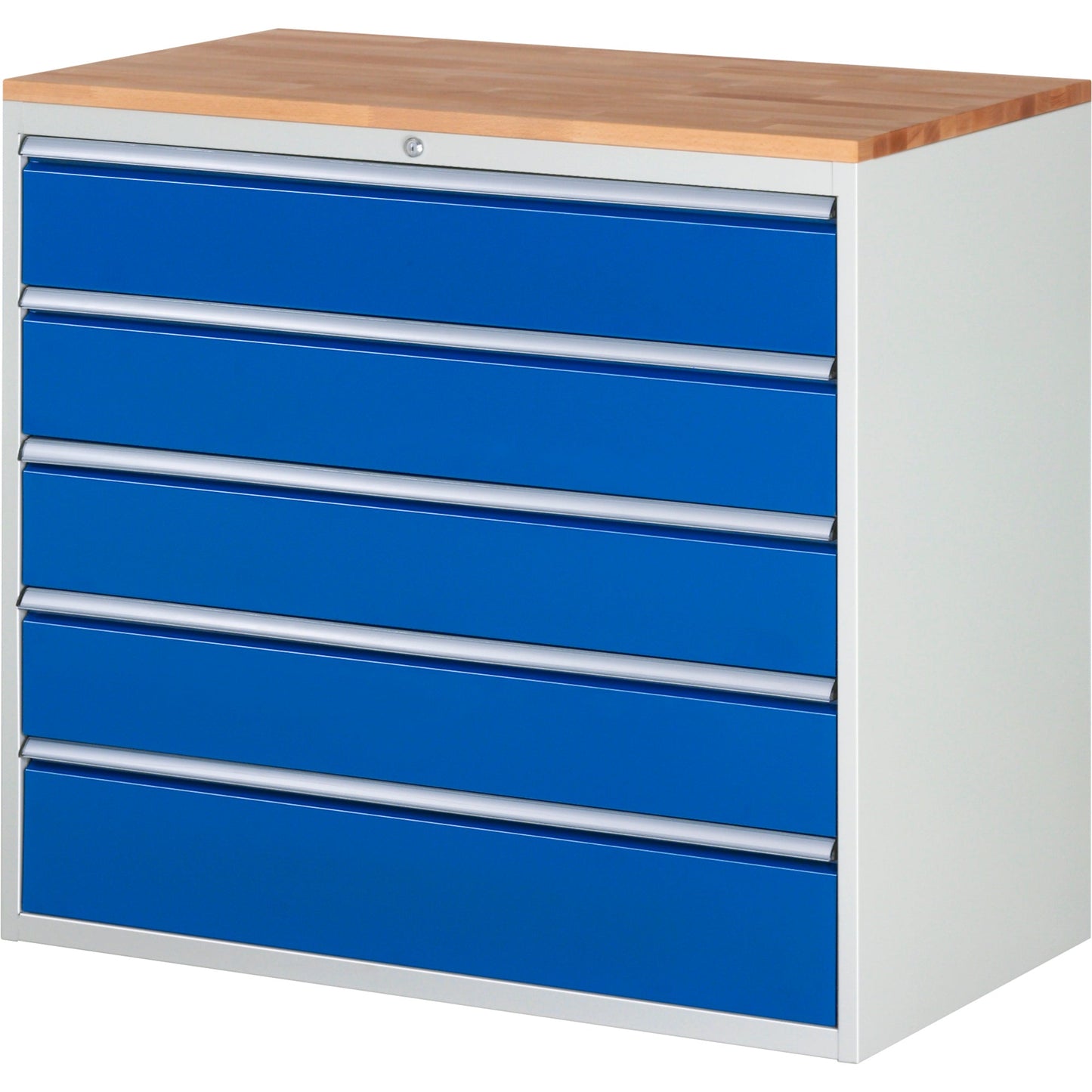 RAU Schubladenschrank 7000 1.145 x 1.035 x 650 mm (B x H x T) 5 Schubladen Farbe der Front: enzianblau Farbe des Korpus: lichtgrau