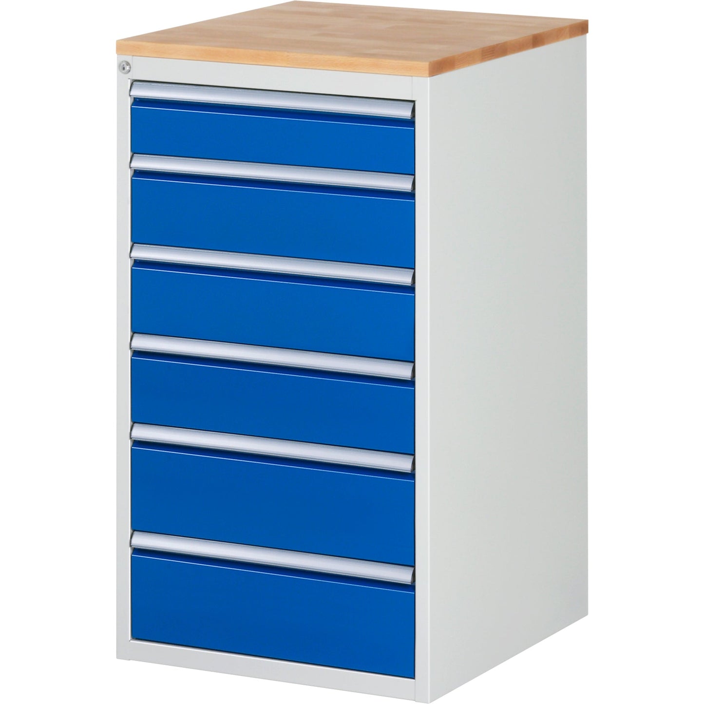 RAU Schubladenschrank 7000 580 x 1.035 x 650 mm (B x H x T) 6 Schubladen Farbe der Front: enzianblau Farbe des Korpus: lichtgrau