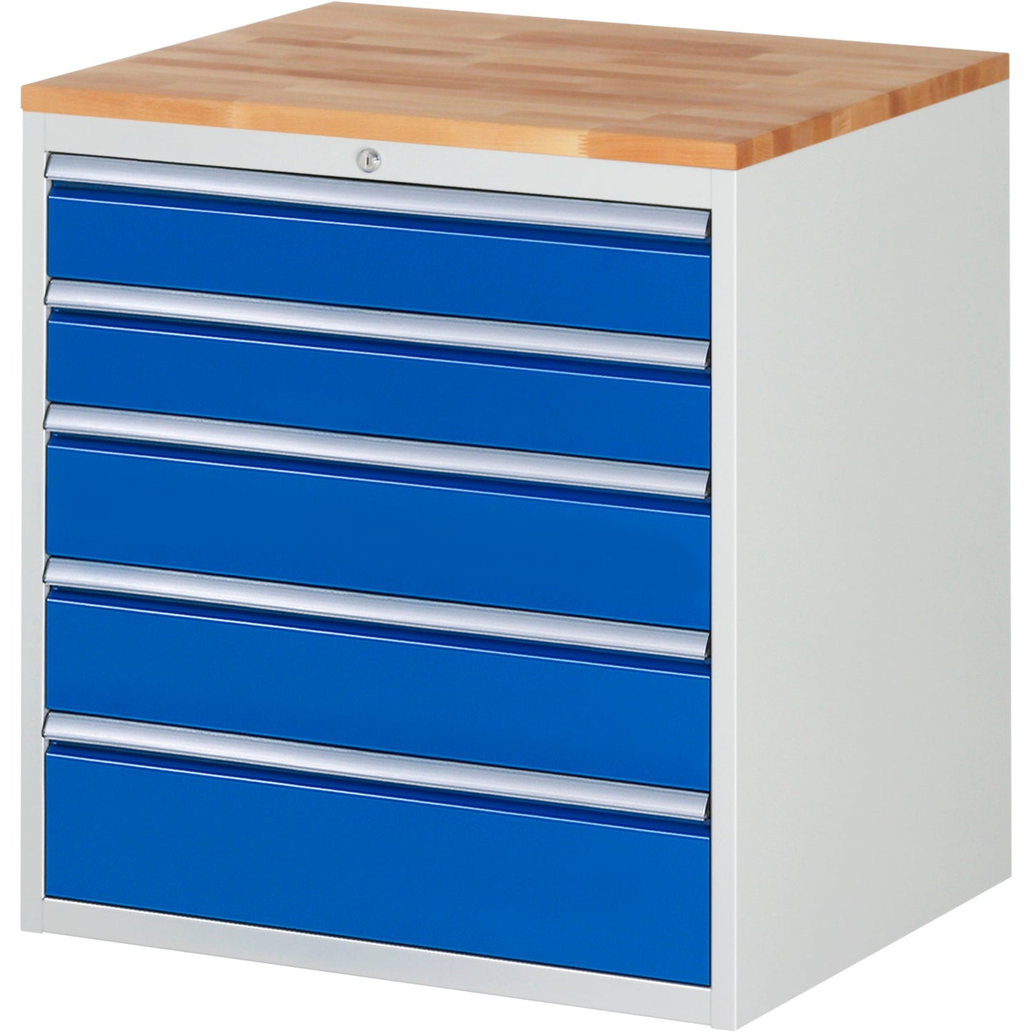 RAU Schubladenschrank 7000 770 x 825 x 650 mm (B x H x T) 5 Schubladen Farbe der Front: enzianblau Farbe des Korpus: lichtgrau