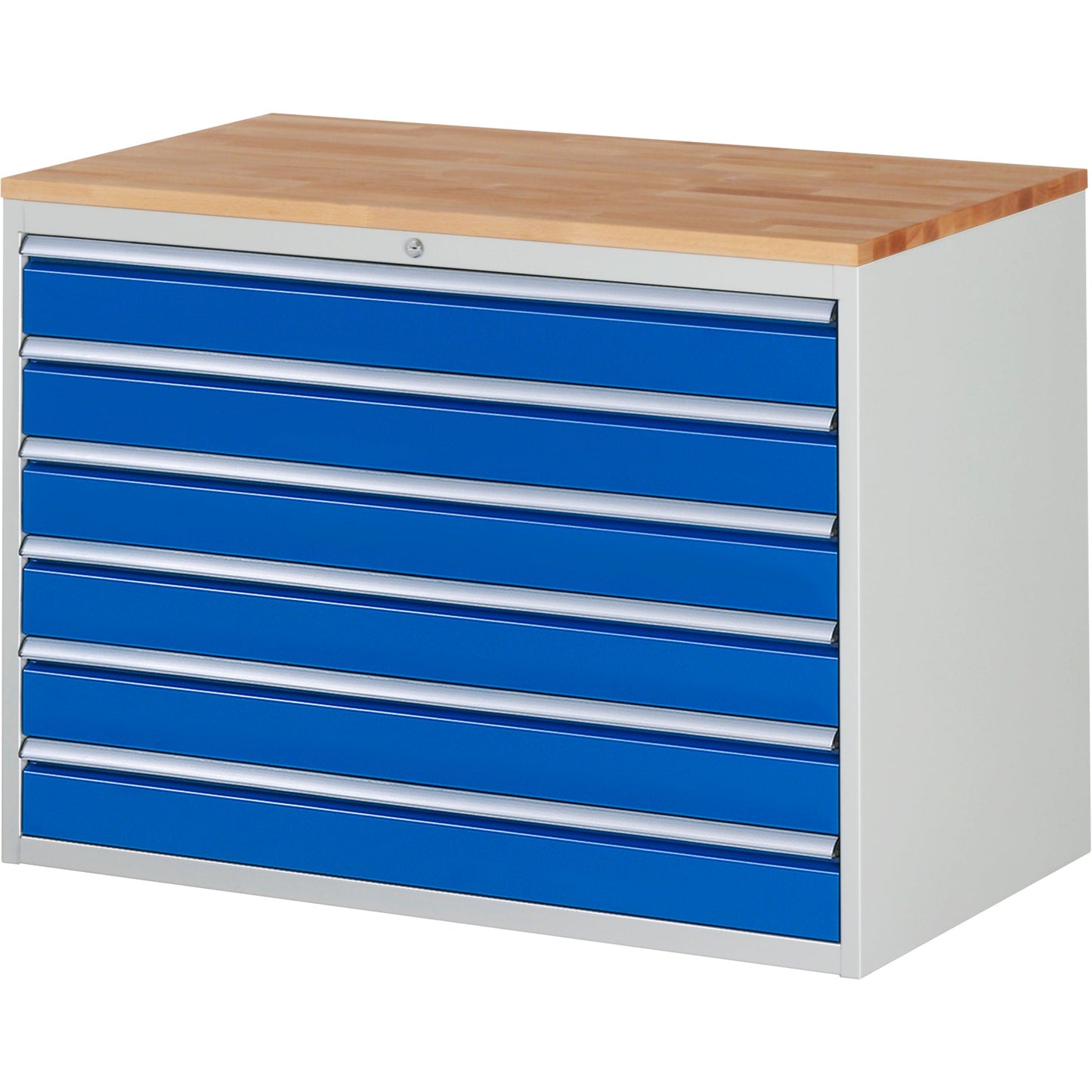 RAU Schubladenschrank 7000 1.145 x 825 x 650 mm (B x H x T) 6 Schubladen Farbe der Front: enzianblau Farbe des Korpus: lichtgrau