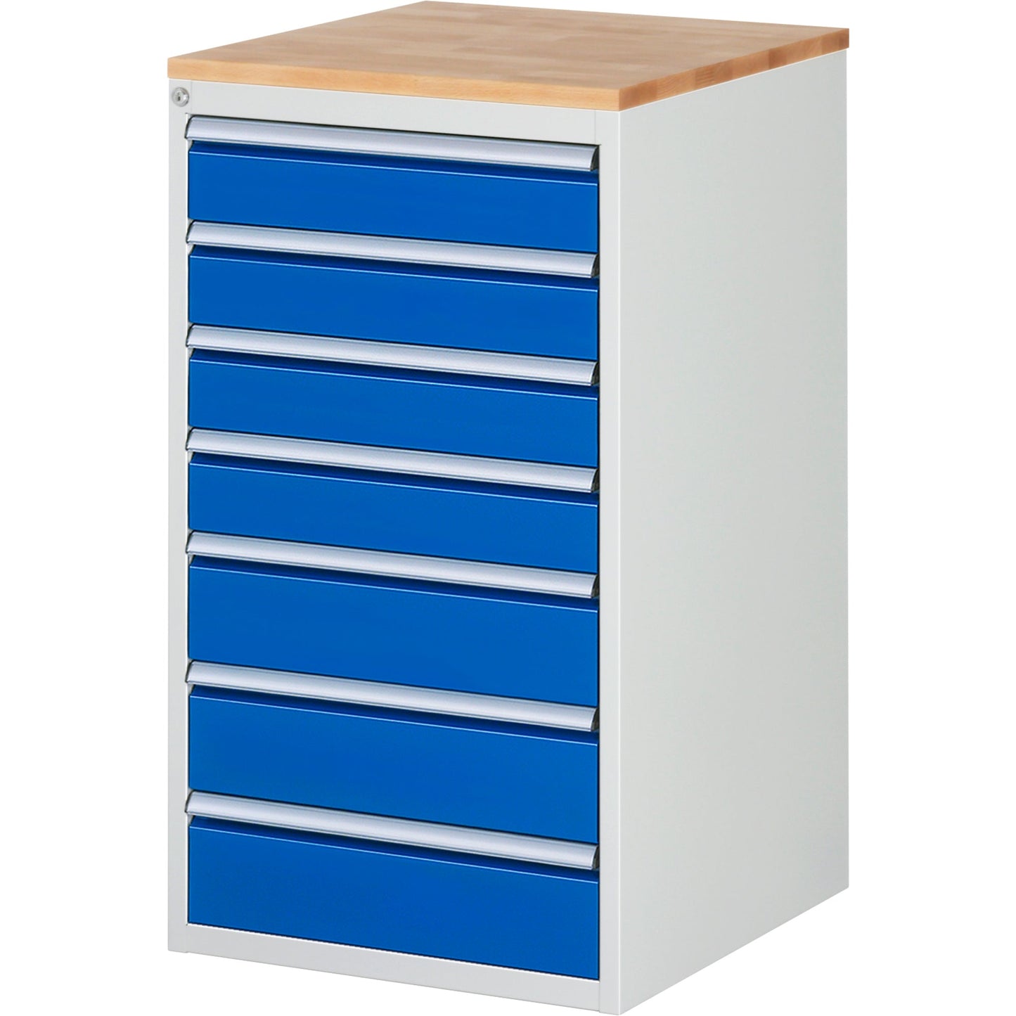 RAU Schubladenschrank 7000 580 x 1.035 x 650 mm (B x H x T) 7 Schubladen Farbe der Front: enzianblau Farbe des Korpus: lichtgrau