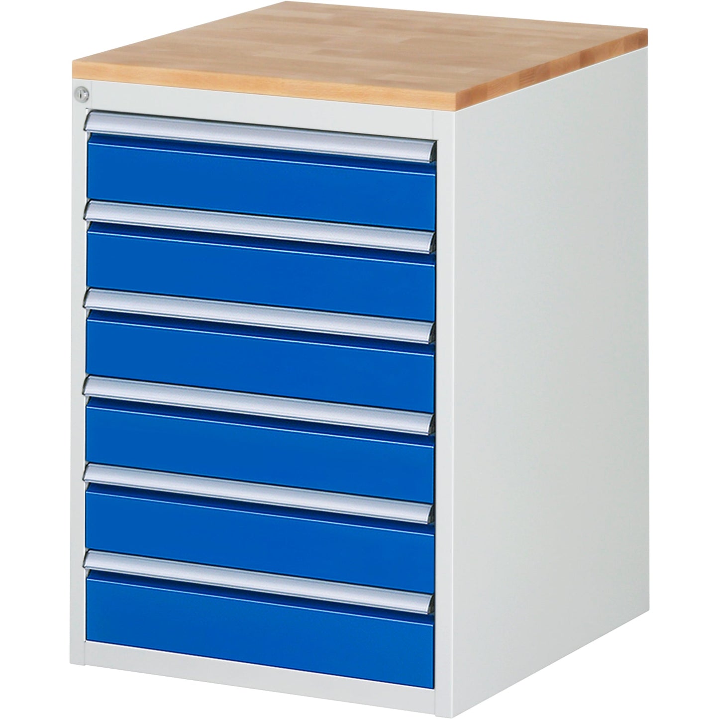 RAU Schubladenschrank 7000 580 x 825 x 650 mm (B x H x T) 6 Schubladen Farbe der Front: enzianblau Farbe des Korpus: lichtgrau
