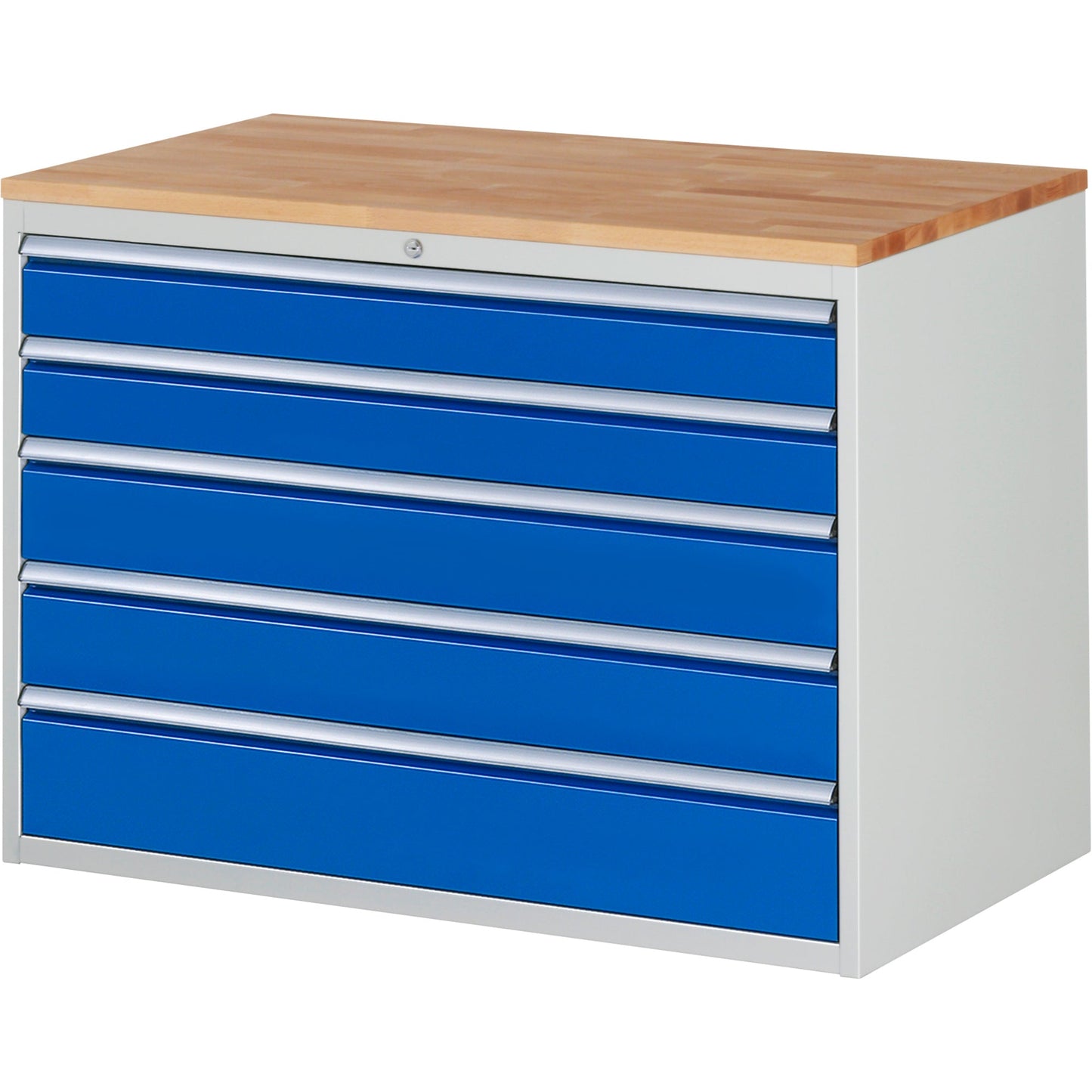 RAU Schubladenschrank 7000 1.145 x 825 x 650 mm (B x H x T) 5 Schubladen Farbe der Front: enzianblau Farbe des Korpus: lichtgrau