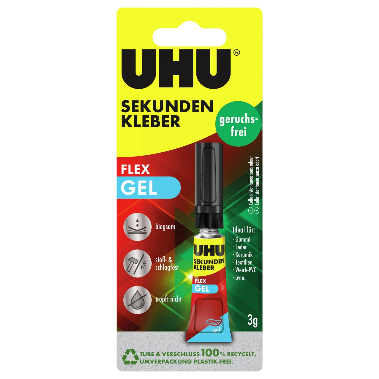 UHU® Sekundenkleber FLEX GEL Gummi, Leder, Keramik, Textilien, Weich-PVC 3g