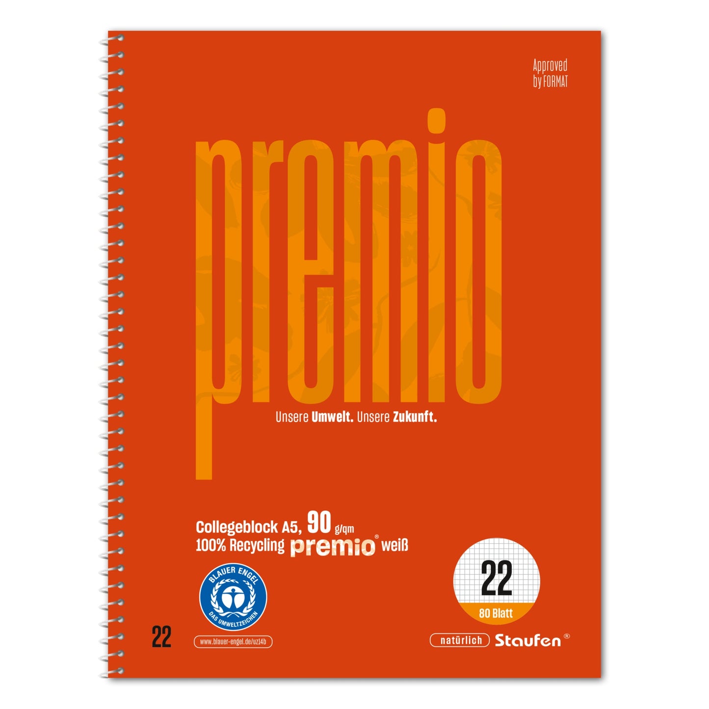 Staufen Collegeblock Premio DIN A5 kariert 90g/m² rot 80 Bl.
