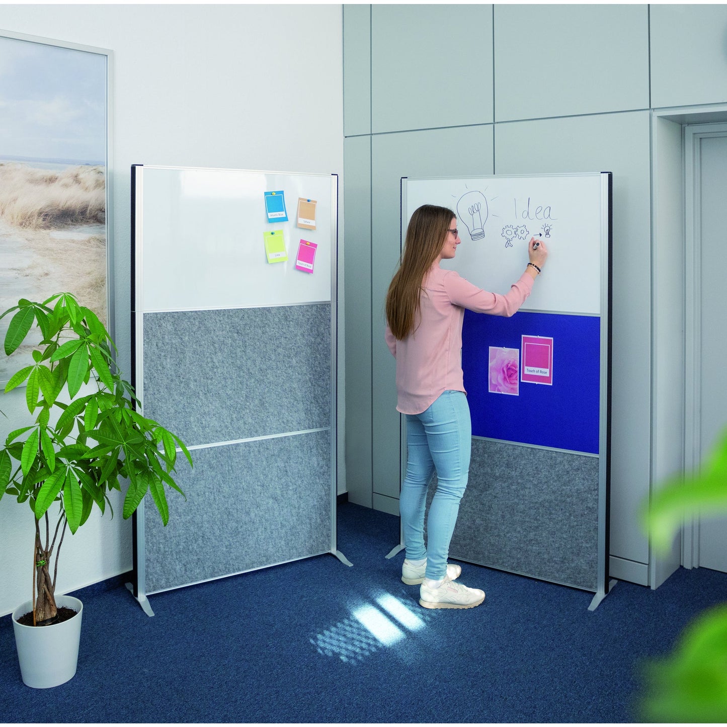 MAUL Stellwand MAULconnecto 100 x 182 cm (B x H) Zweibeinstativ Stahl, Textil, 100 % PES-Fasern weiß, blau, dunkelgrau