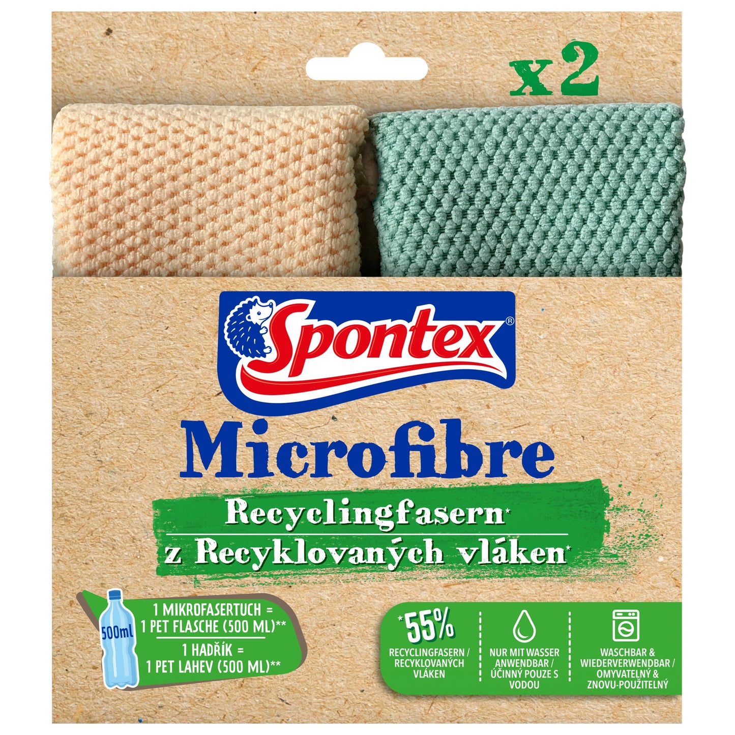 Spontex Microfasertücher 30 x 30 cm (B x L) 85 % Polyester, 15 % Polyamide farbig sortiert 2 St./Pack.