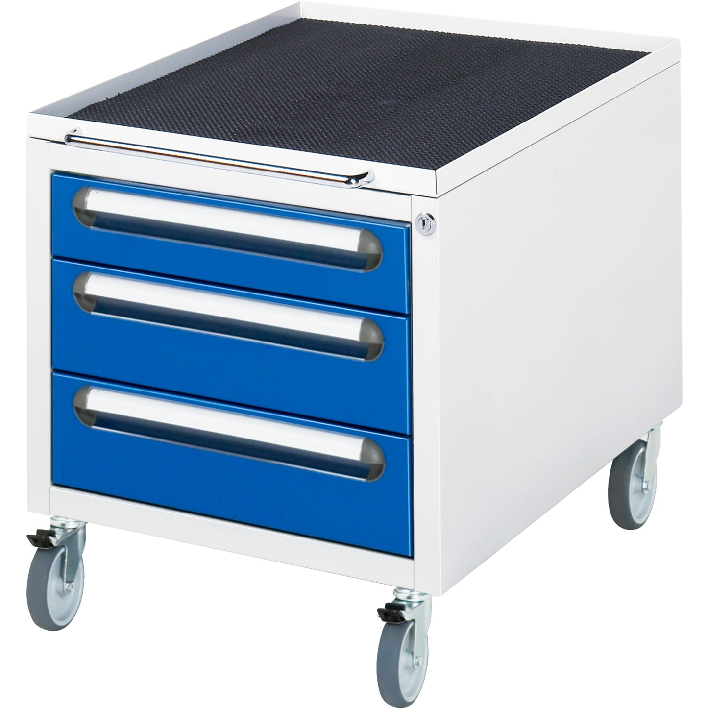 RAU Rollcontainer 480 x 540 x 600 mm (B x H x T) 3 Schubladen Stahl, pulverbeschichtet enzianblau lichtgrau