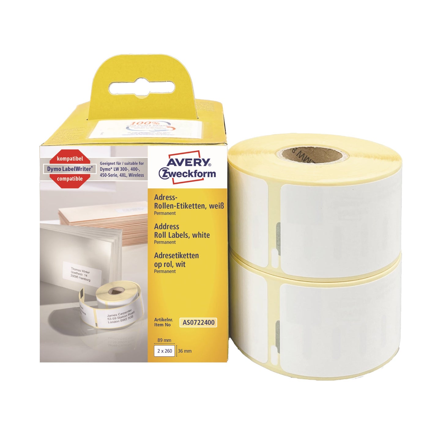 Avery Zweckform Adressetikett 36 x 89 mm (B x H) Papier weiß 260 Etik./Rl. 2 x 260 Etik./Pack.
