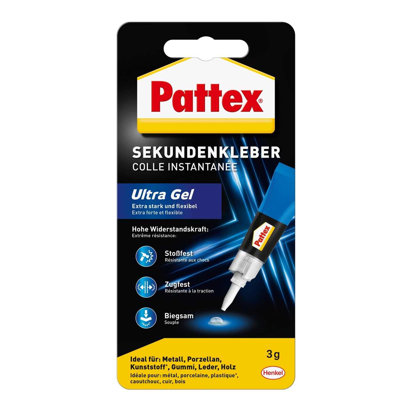Pattex Sekundenkleber Ultra Gel Gummi, Leder, Keramik, Holz, Pappe Punktdüse 3g