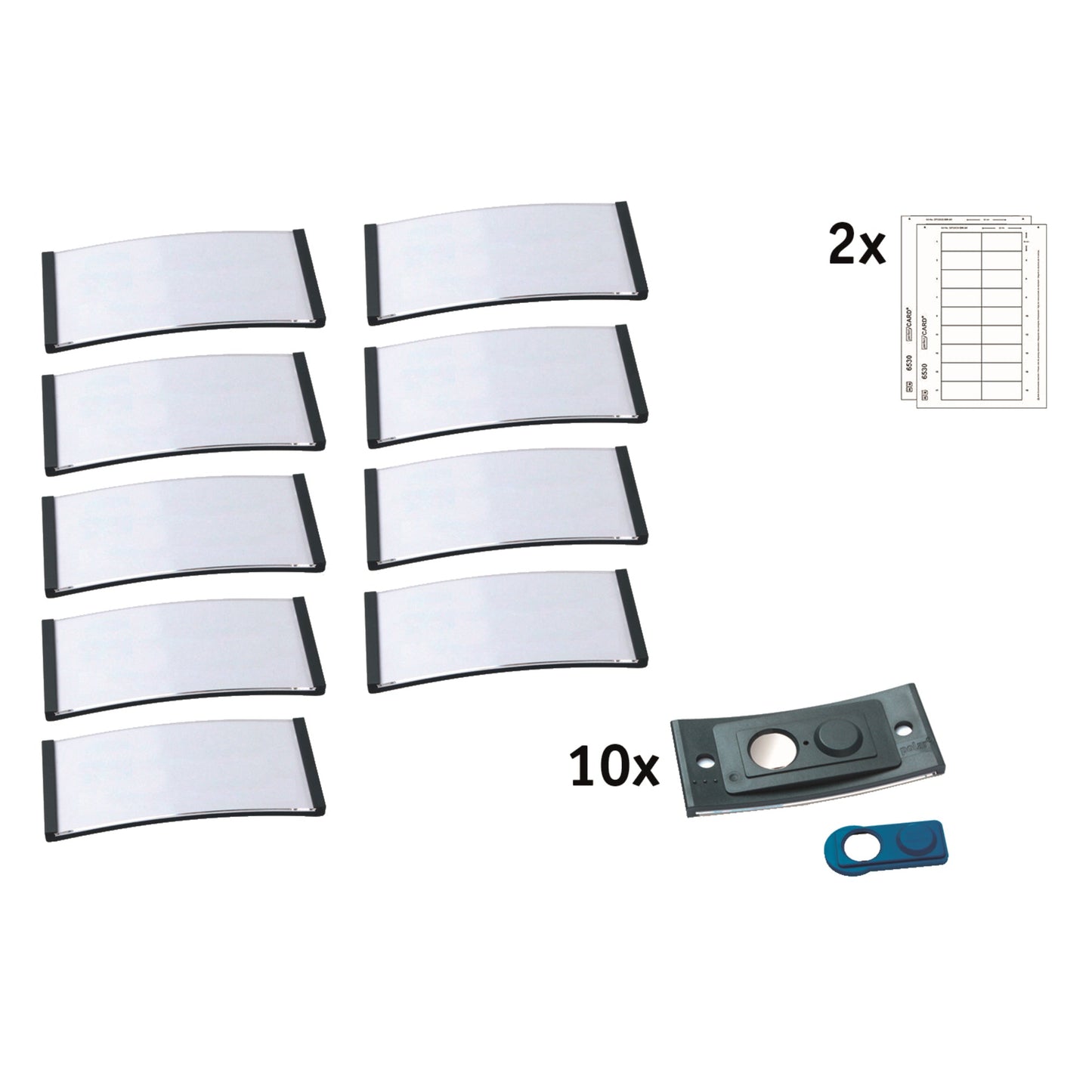 badgepoint® Namensschild polar® classic 65 x 30 mm (B x H) inkl. 2 Bogen (36 Namenskarten) Papier A4 weiß Magnet anthrazit 10 St./Pack.